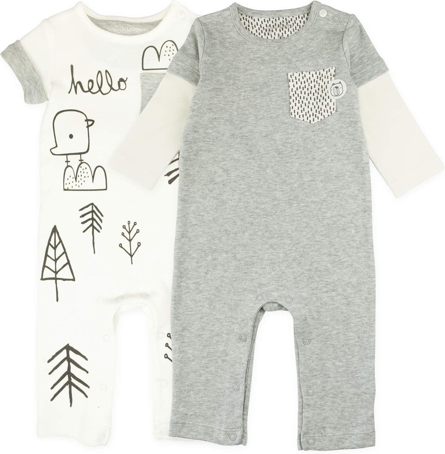 Mac & Moon Romper Jumpsuit, Babies, 2-pack, Grey, Ivory, 3-Month
