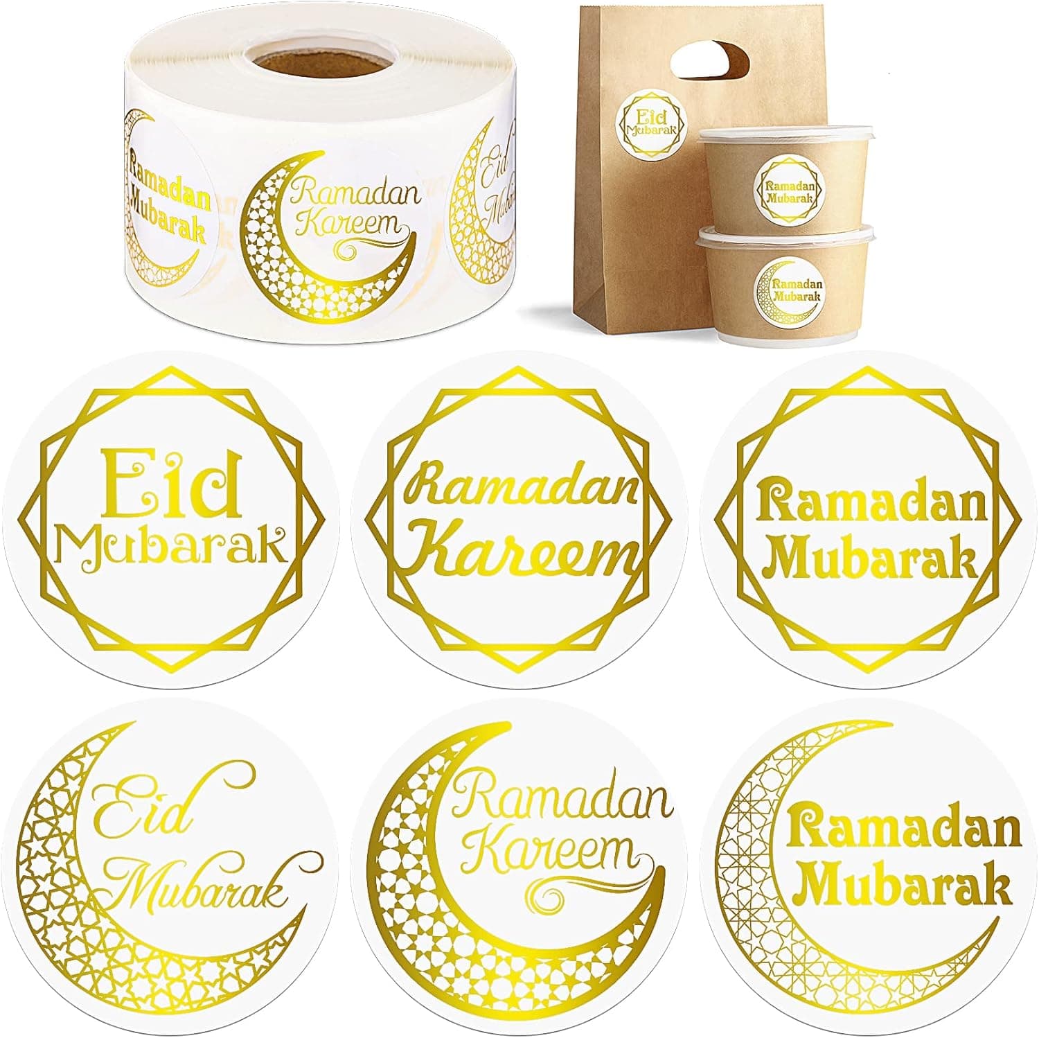 600 Pieces Ramadan Stickers Eid Mubarak Stickers Ramadan Kareem Stickers Ramadan Kareem Labels for Eid Party Decorations Ramadan Party Supplies