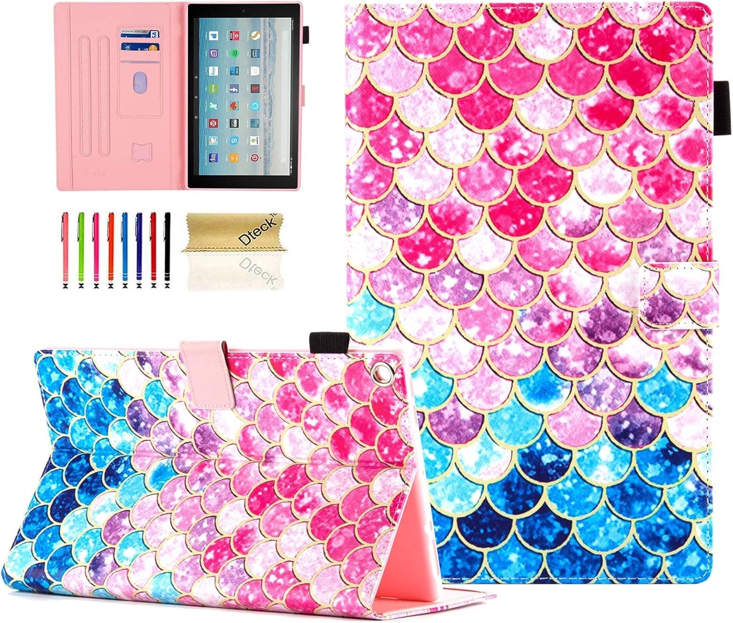 Dteck Case for All-New Amazon Fire HD 10 Tablet (7th Generation, 2017 Release) - Slim Fit PU Leather Folio Stand Smart Cover with Auto Wake/Sleep for Fire HD 10.1 inch, Colorful Mermaid