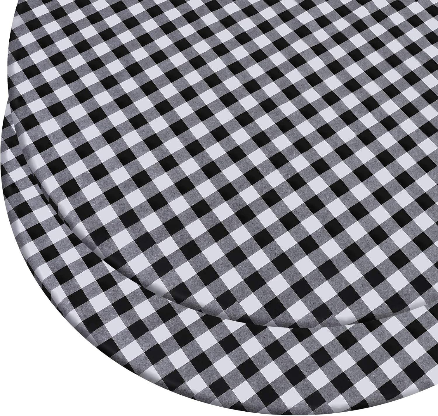 Ruisita 2 Pack Round Vinyl Table Cover Elastic Edge Flannel Backed Table Cover Black and White Checkered Tablecloth, 44-55 Inches in Diameter