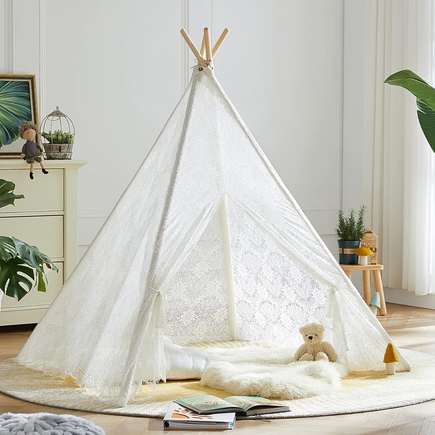 Asweets Kids Teepee Tent for Kids - Tee Pee Kids Tent - Kid Teepee Play Tent for Boys & Girls - Kids Play Tent - Kids Tent Indoor - Baby Teepee Tent for Boys (Lace Teepee)
