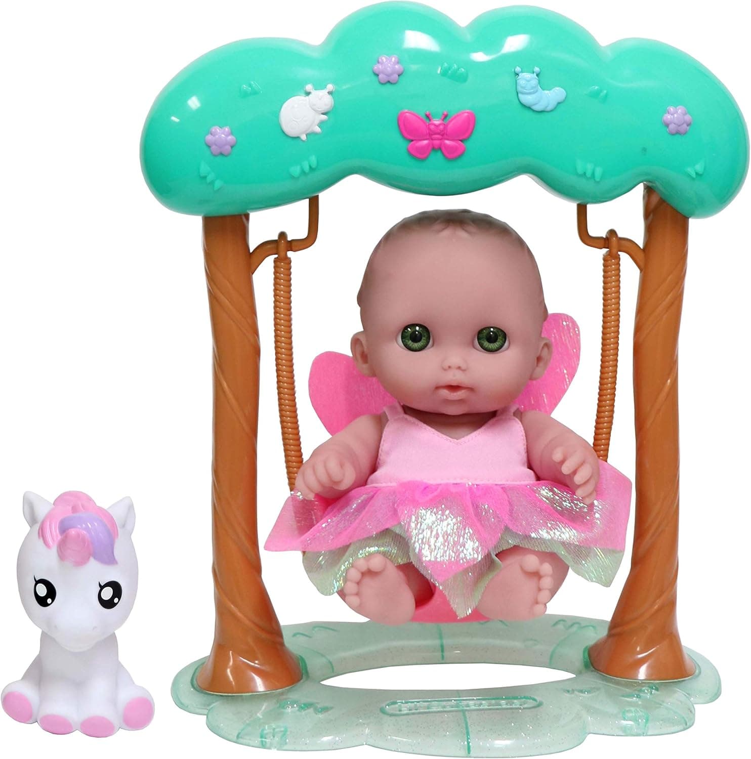 JC Toys, Fairy Swing Set Featuring Lil' Cutesies 8.5" All Vinyl Doll and her Unicorn Friend, Green