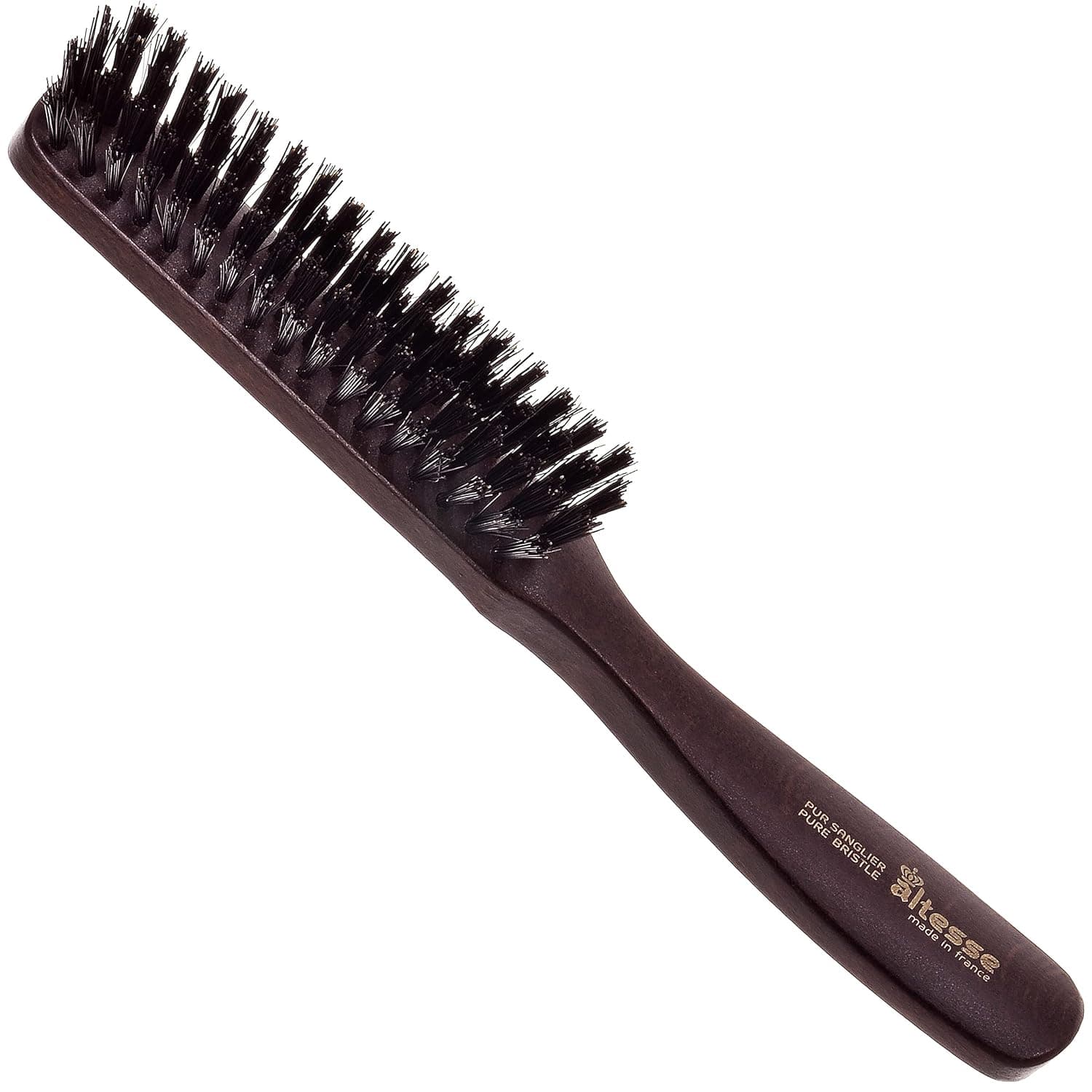 Altesse 1424P Narrow Natural Bristle Hair Brush Styling Brush with 4 Rows of Boar Bristle Hair Brush Large Flat Beechwood Handle Stiff Bristle Hair Brush for Men Hair Brushes for Women Made in France
