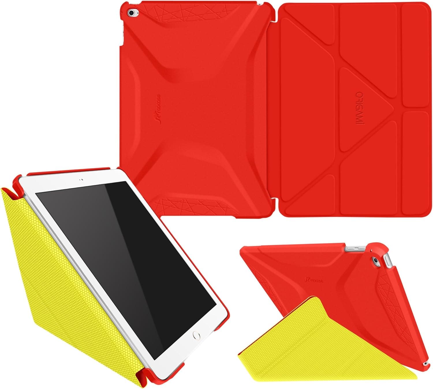 iPad Air 2 Case, Apple iPad Air 2 Case, rooCASE Origami Ultra Slim Fit Thin Lightweight Shell PU Leather Folio Case with Auto Sleep Wake Smart Cover, Red / Yellow (will NOT fit New iPad 2017)