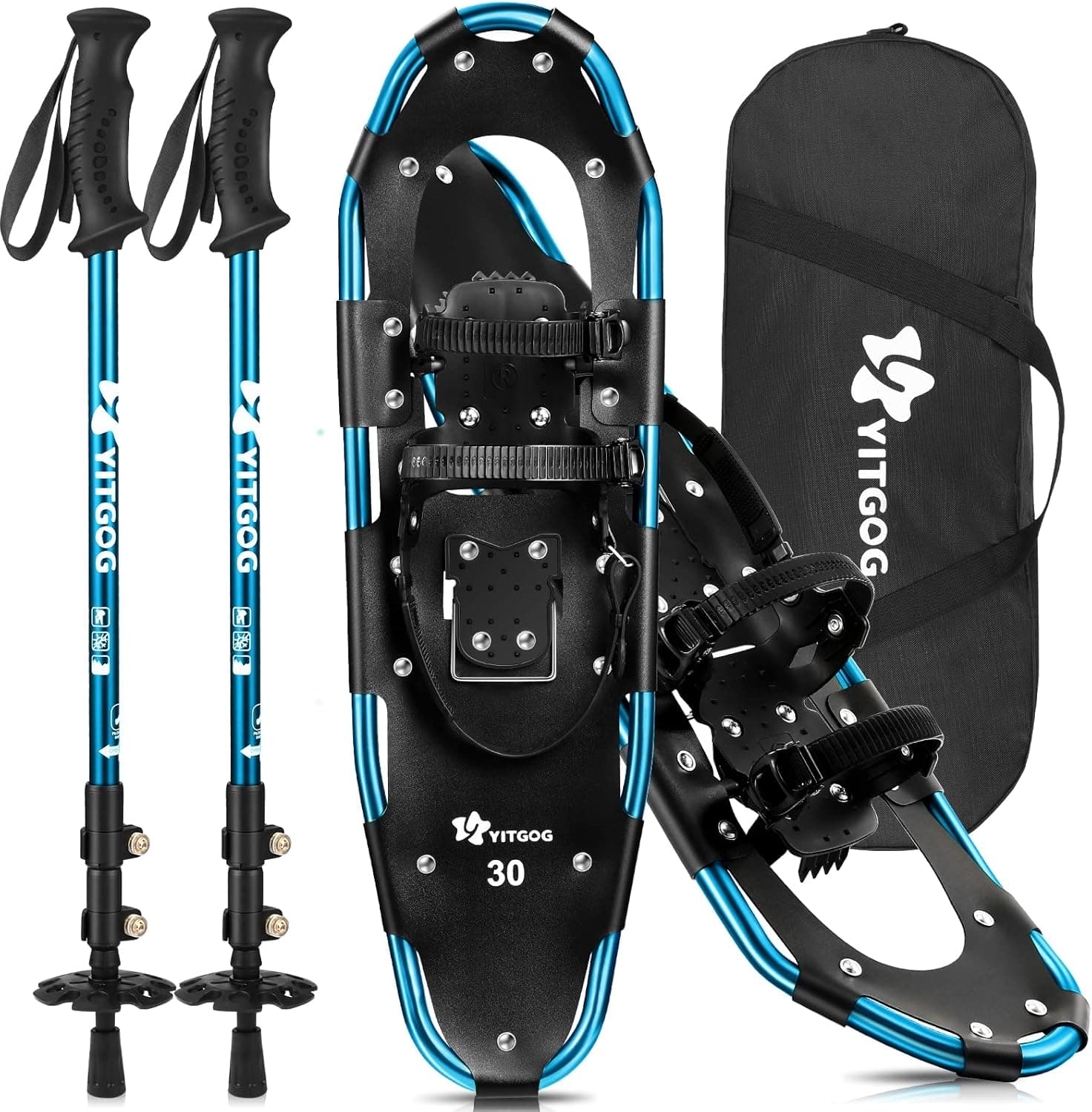 YITGOG 3-in-1 Snowshoes for Women Men Youth Kids, Lightweight Aluminum Alloy Snow Shoes with Trekking Poles and Carrying Bag Easy to Wear, Size 21''/25''/30''