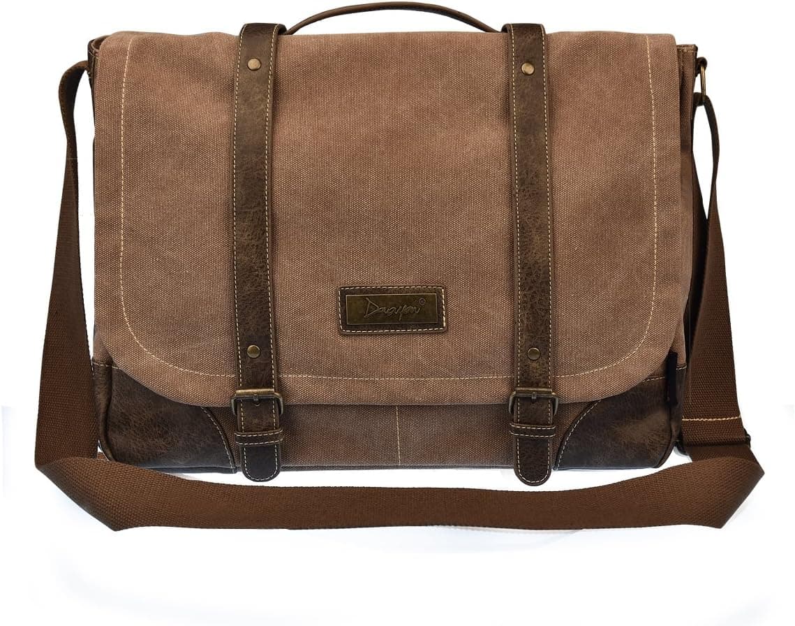 DouGuYan Vintage Canvas Messenger Bag for Men and Women Crossbody Computer Bag (Brown)