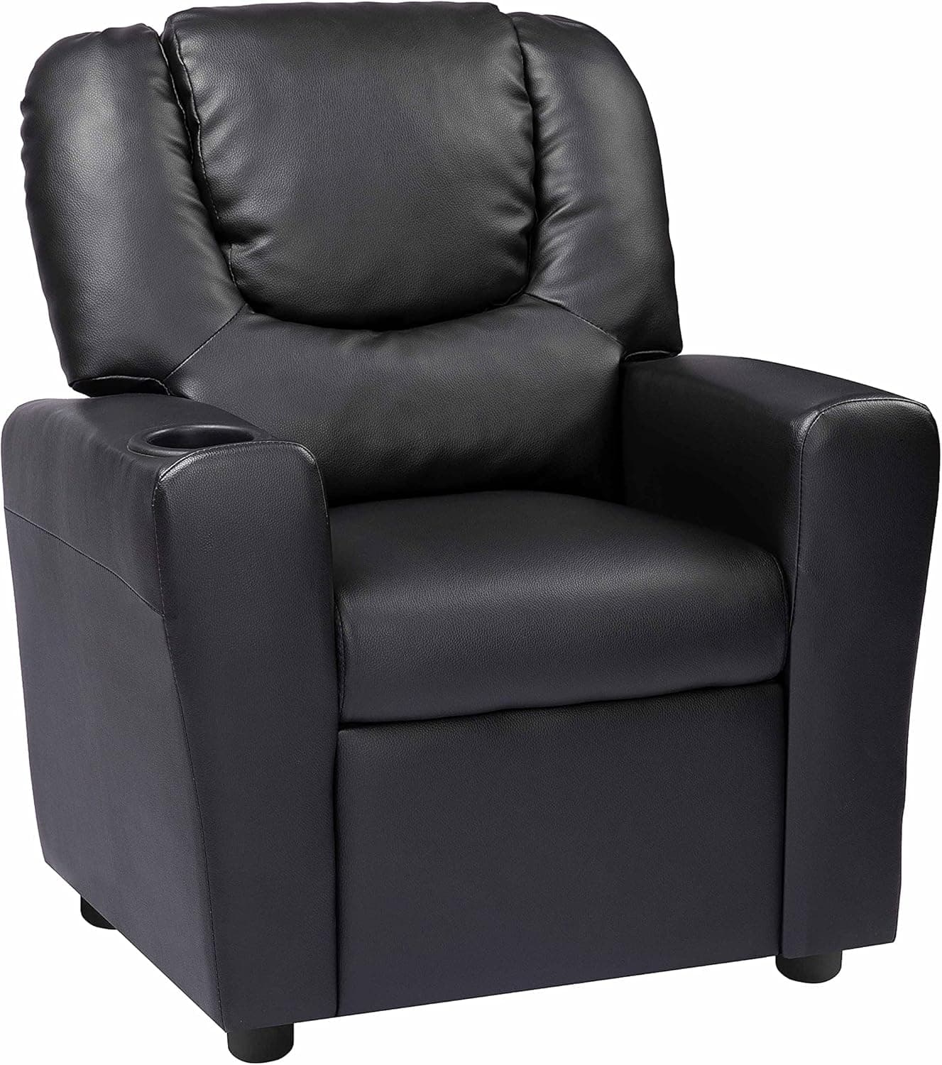 Naomi Home Suri Push Back Kids Recliner Chair with Footrest & Cup Holders, Push Back Toddler Recliner with Cup Holder, Faux Leather Kids' Recliners for Age 3+, Kid Recliners for Girls Boys - Black