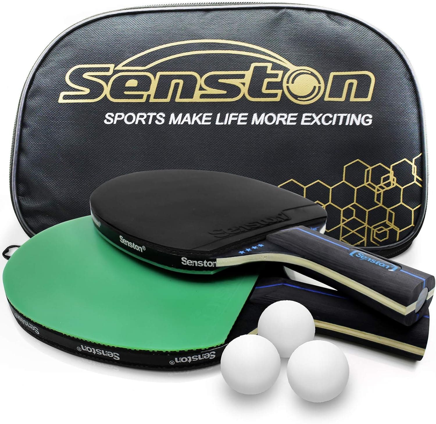 Senston Ping Pong Paddles with Balls, Table Tennis Paddle with Carry Bag, Ping Pong Racket for Indoor, Outdoor Play