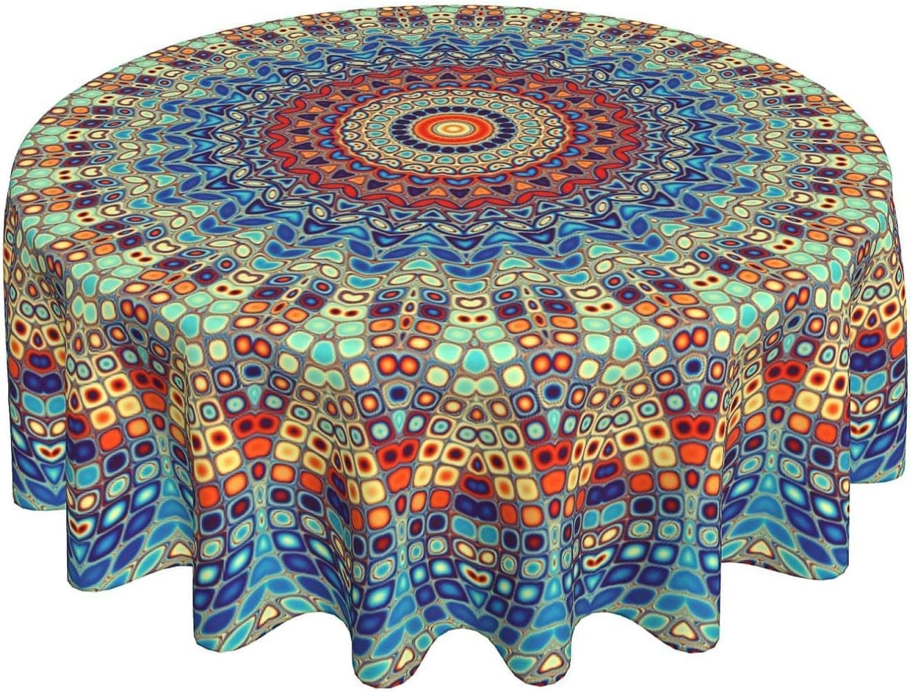 BETGINY Mandala Round Tablecloth 60 Inch Waterproof Rustic Colorful Boho Tablecloths Fabric Farmhouse Table Cloth Decorative for Picnic Party Holiday Home Indoor Outdoor