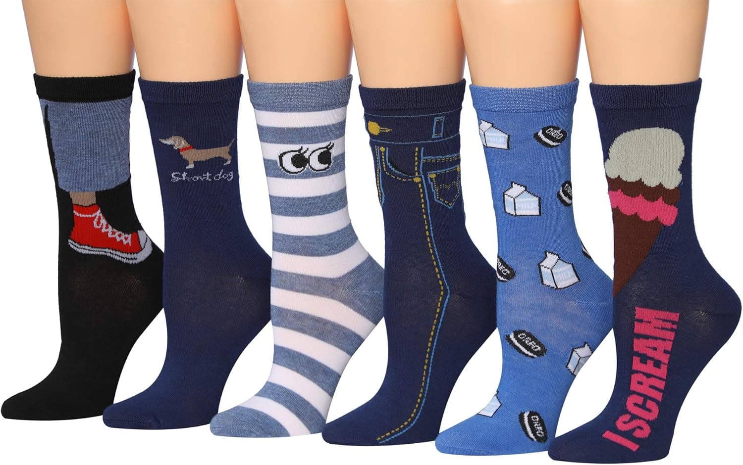 Tipi Toe Women's 6-Pairs Colorful Funky Patterned Crew Dress Socks