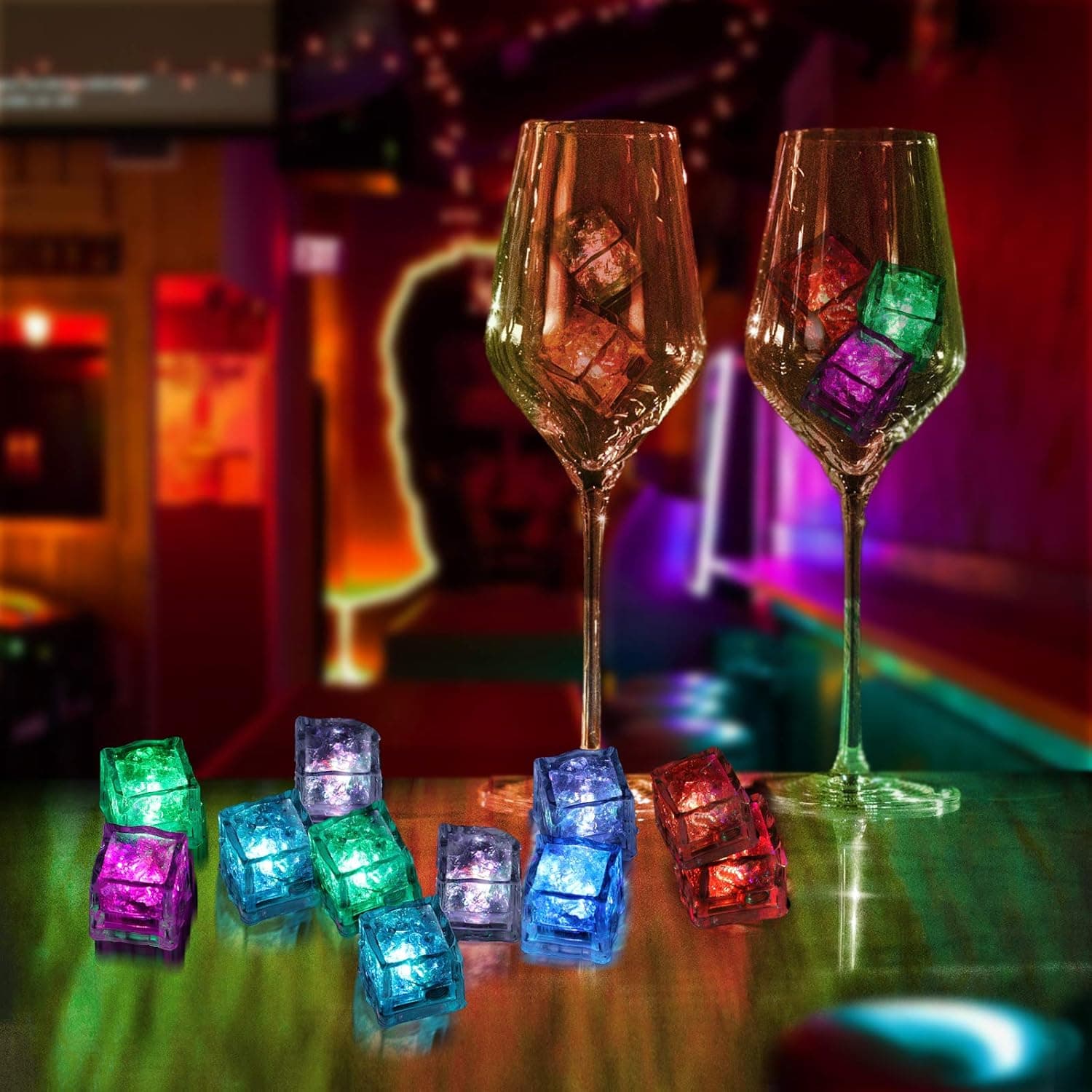 KKSQ Led Flashing Ice Cube 12pcs Rainbow Glowing Blocks Liquid activated Ice Lighting Multicolor for Drink,Party,Holiday,Bar,Wedding Decor