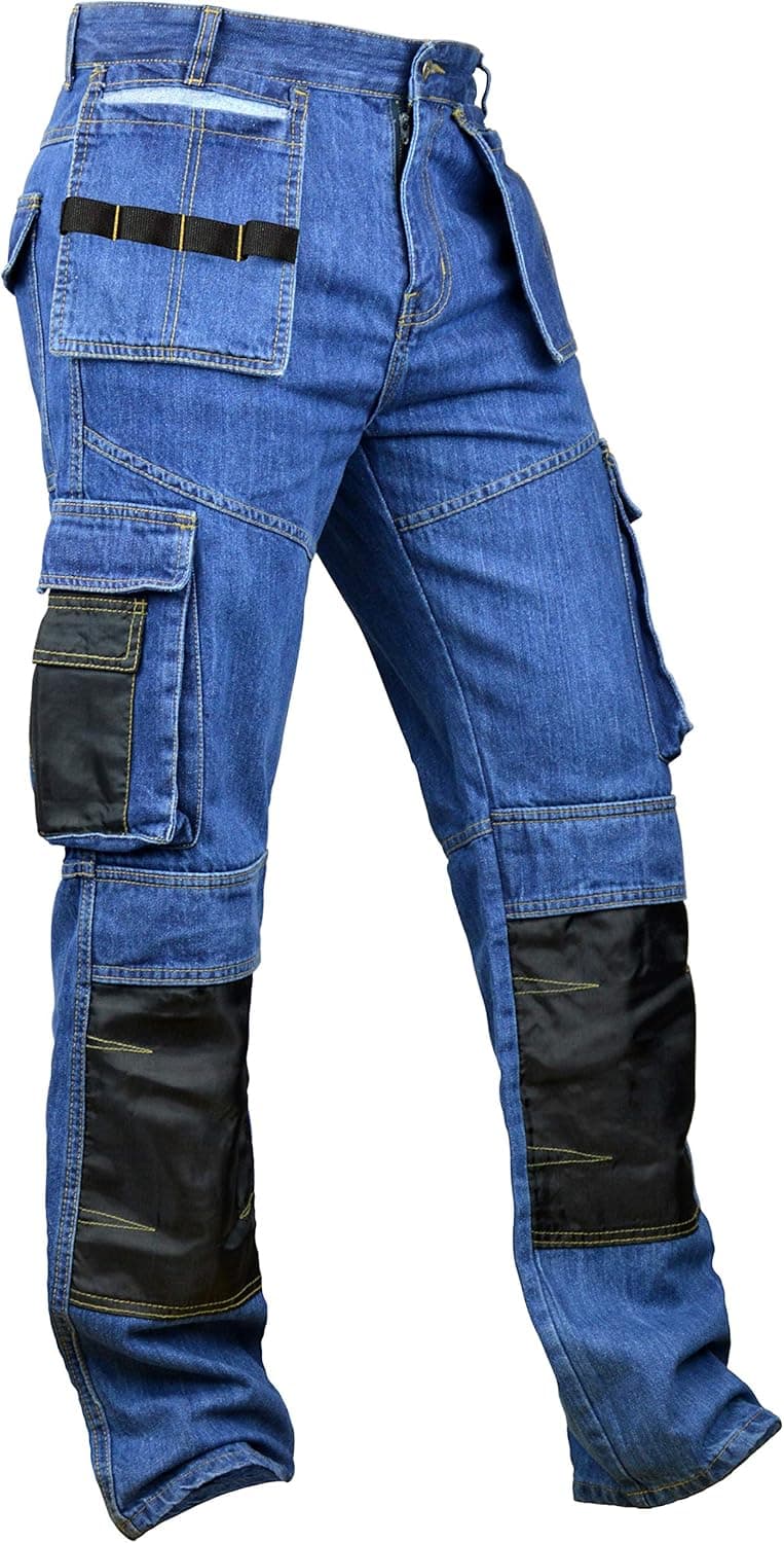 Fashio Men Denim Utility Work Workwear Pants Cordura Knee Reinforcement Work Trouser