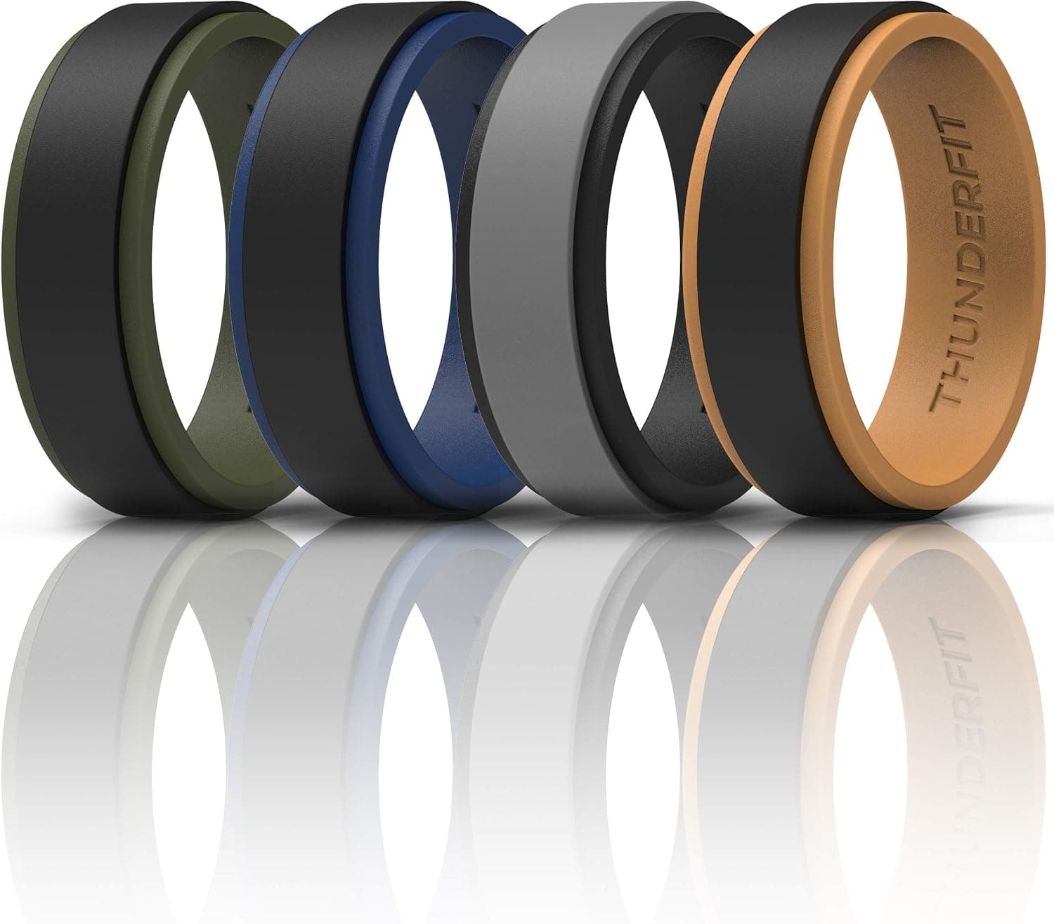 ThunderFit Silicone Wedding Rings for Men, 2 Layers Step Edge - 10mm Width - 2.3mm Thick (Black Grey, Black Orange, Black Olive Green, Black Royal Blue - Size 15.5-16(24.5mm))