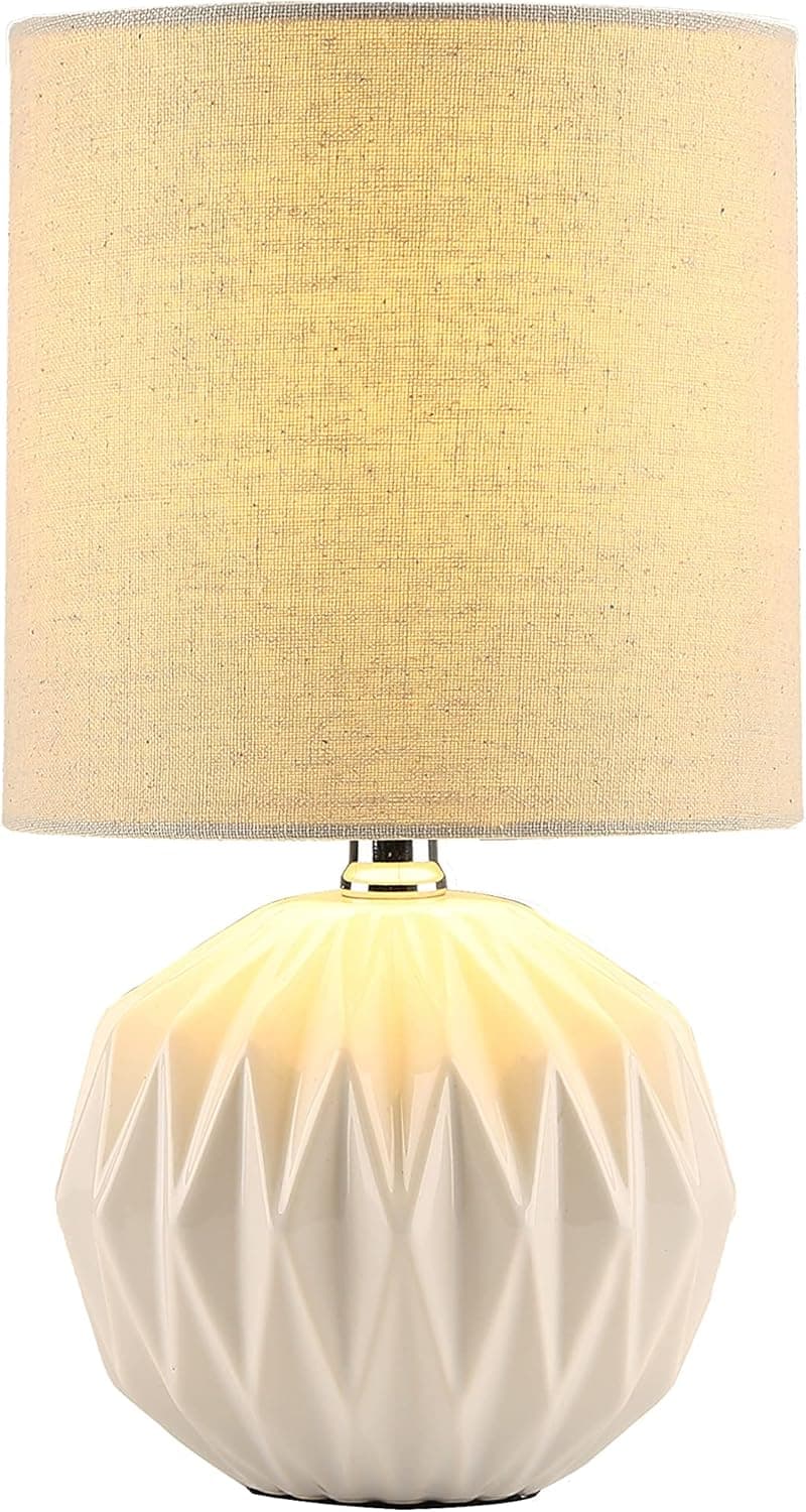 Gorgeous Light Modern Small Ceramic Table Lamp, White Bedside Desk lamp for Living Room Bedrooms Nightstand Lamps with White Fabric Shade