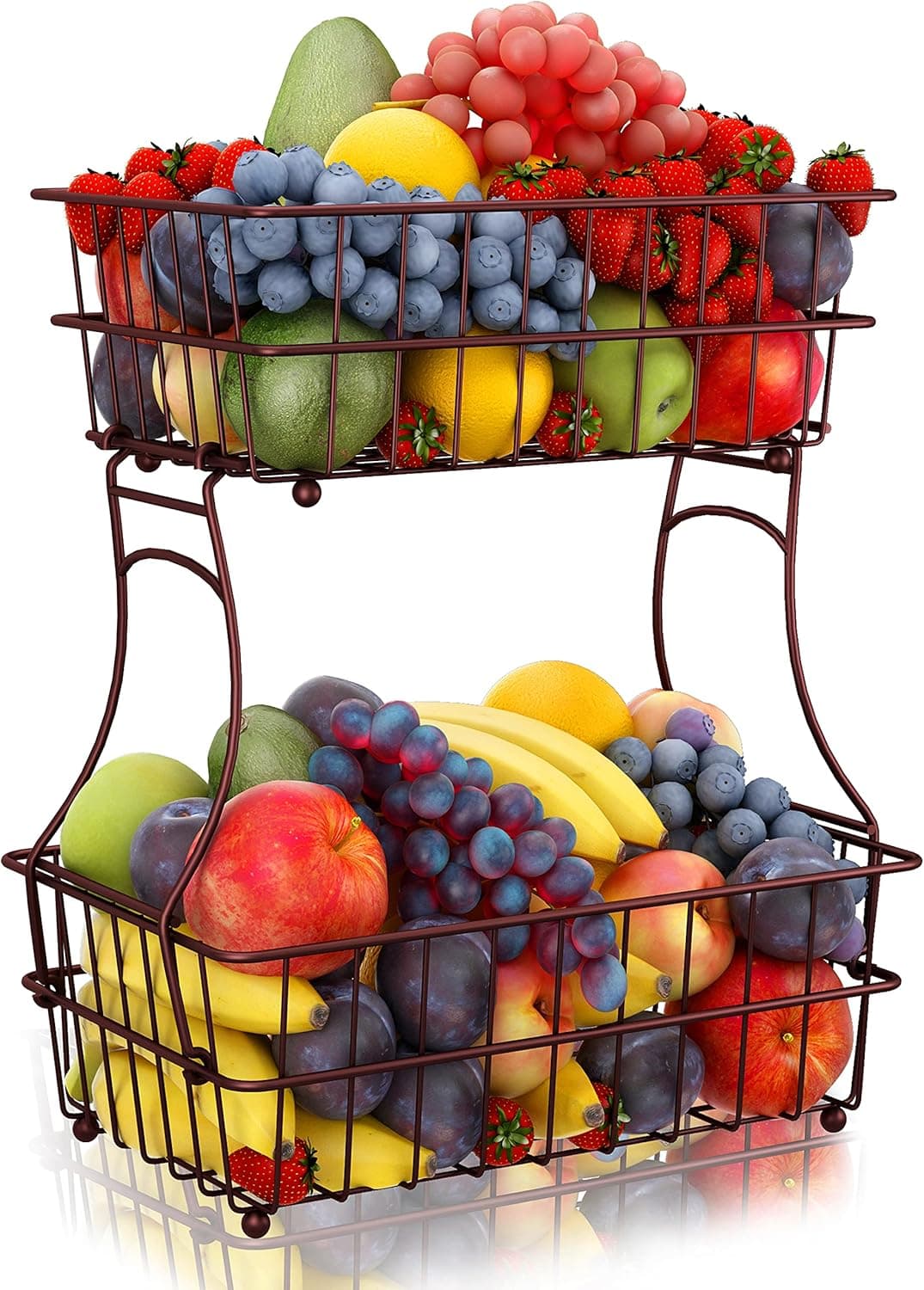 Jozsi 2 Tier Fruit Basket,Detachable Metal Fruit Bowl Bread Basket,Counter Organizer Fruit Holder Storage Stand with Screws Free For Kitchen Bathroom