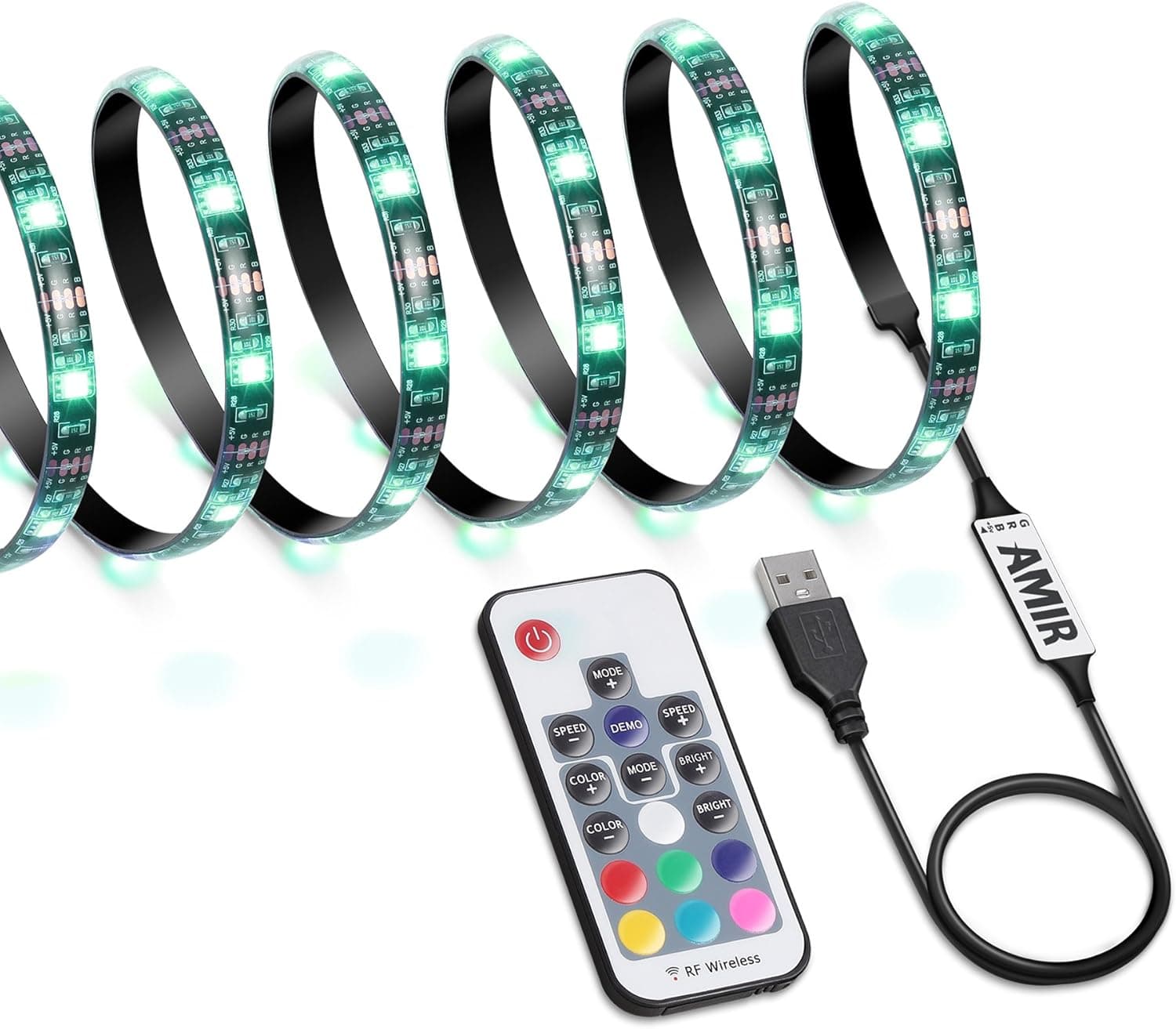 AMIR LED Strip Light, 19 Modes 20 Colors RGB Lights with Remote Control, 60 LED Changing Color Strip Kit, Accent Light Set, Bias Lighting for PC Monitor Desktop PC (2M/ 78.10in)