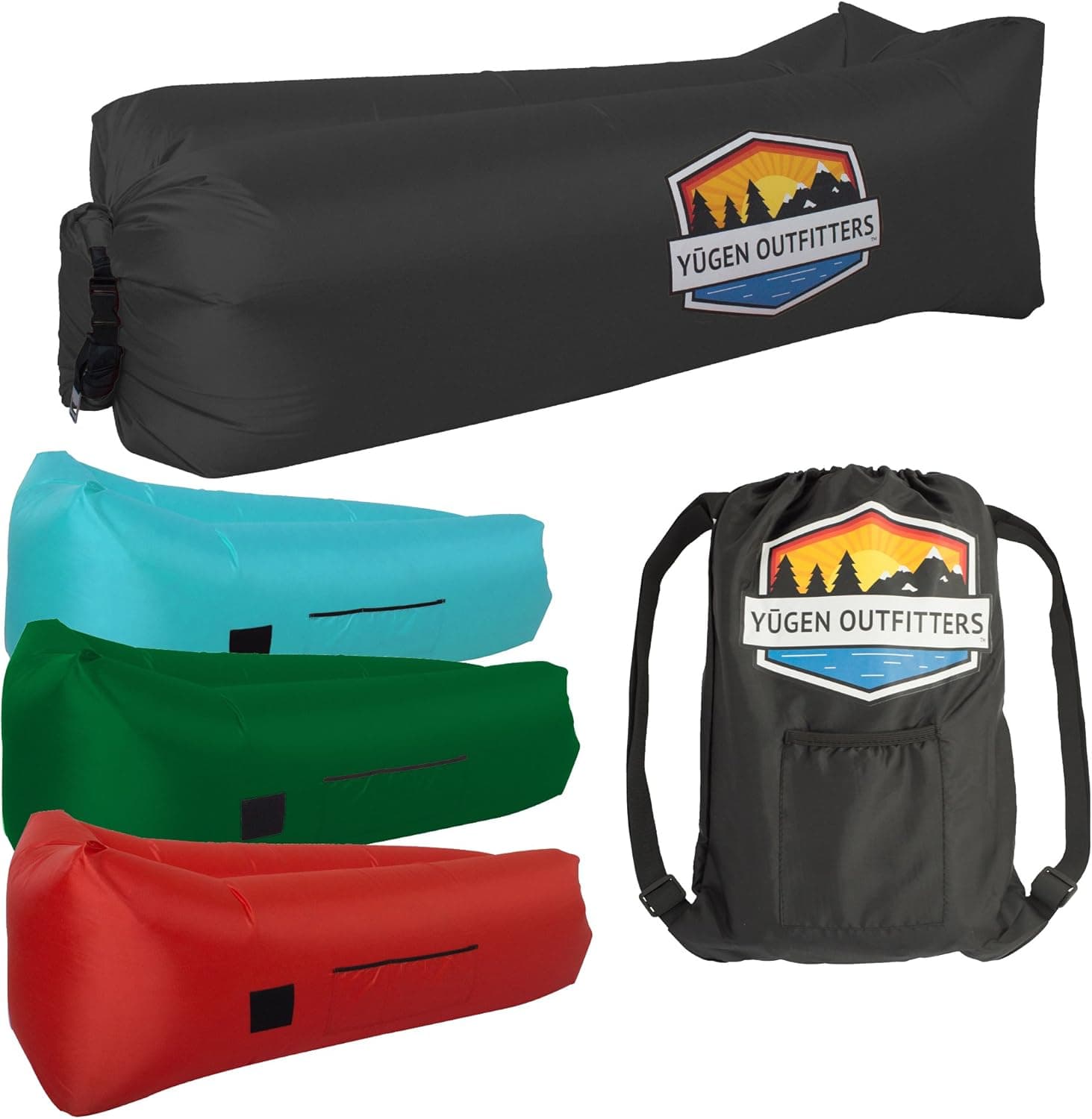 XL Premium Inflatable Lounger by Yugen Outfitters - Portable Air Sofa for 2 with Large Pockets, Backpack Carry Bag, High-Strength Nylon - Perfect gift idea for Indoor, Outdoor, or Camping Fun