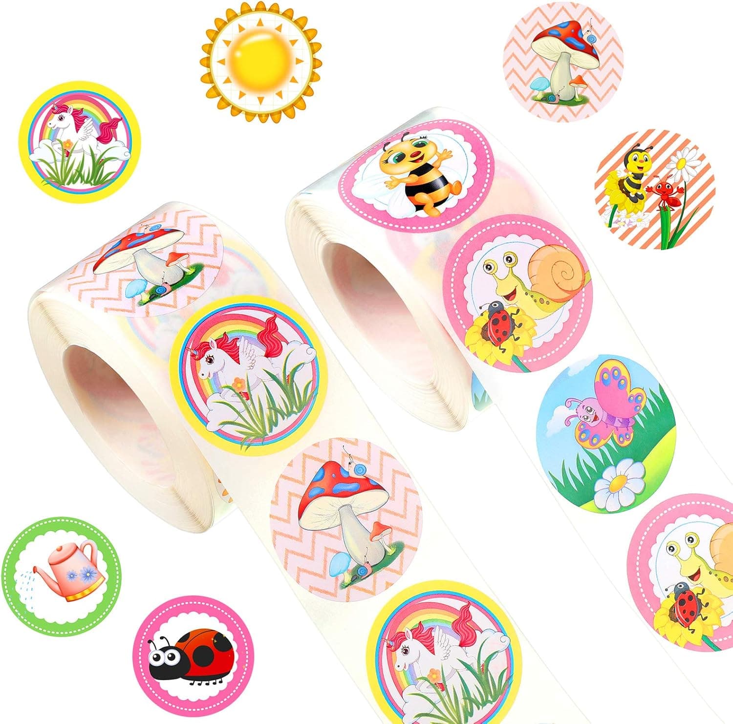 1000 Pieces Spring Stickers for Kids Bee Butterfly Sticker Perforated Roll Sticker Prize Reward for Family School Party Favor