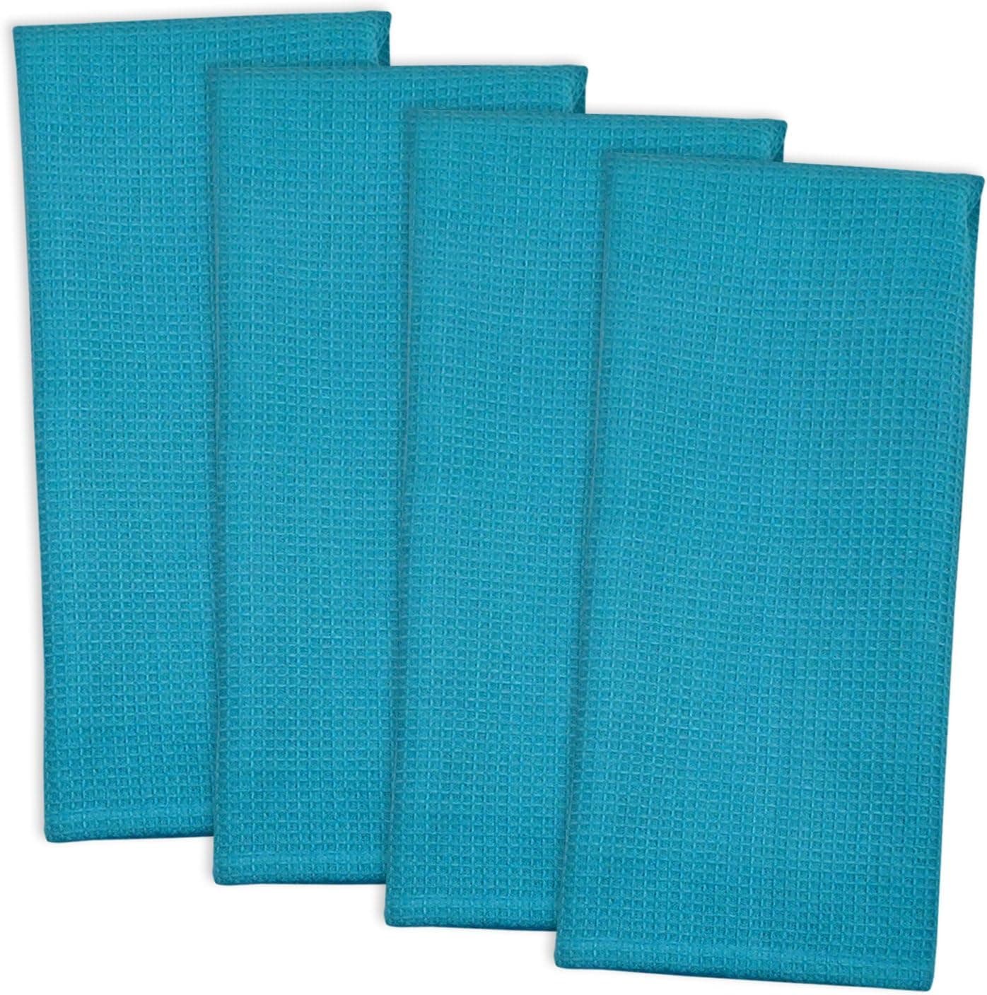 DII 100% Cotton, Machine Washable, Monogrammable Solid Waffle Dishtowel, 18 by 28-Inch, Mosaic Blue, Set of 4