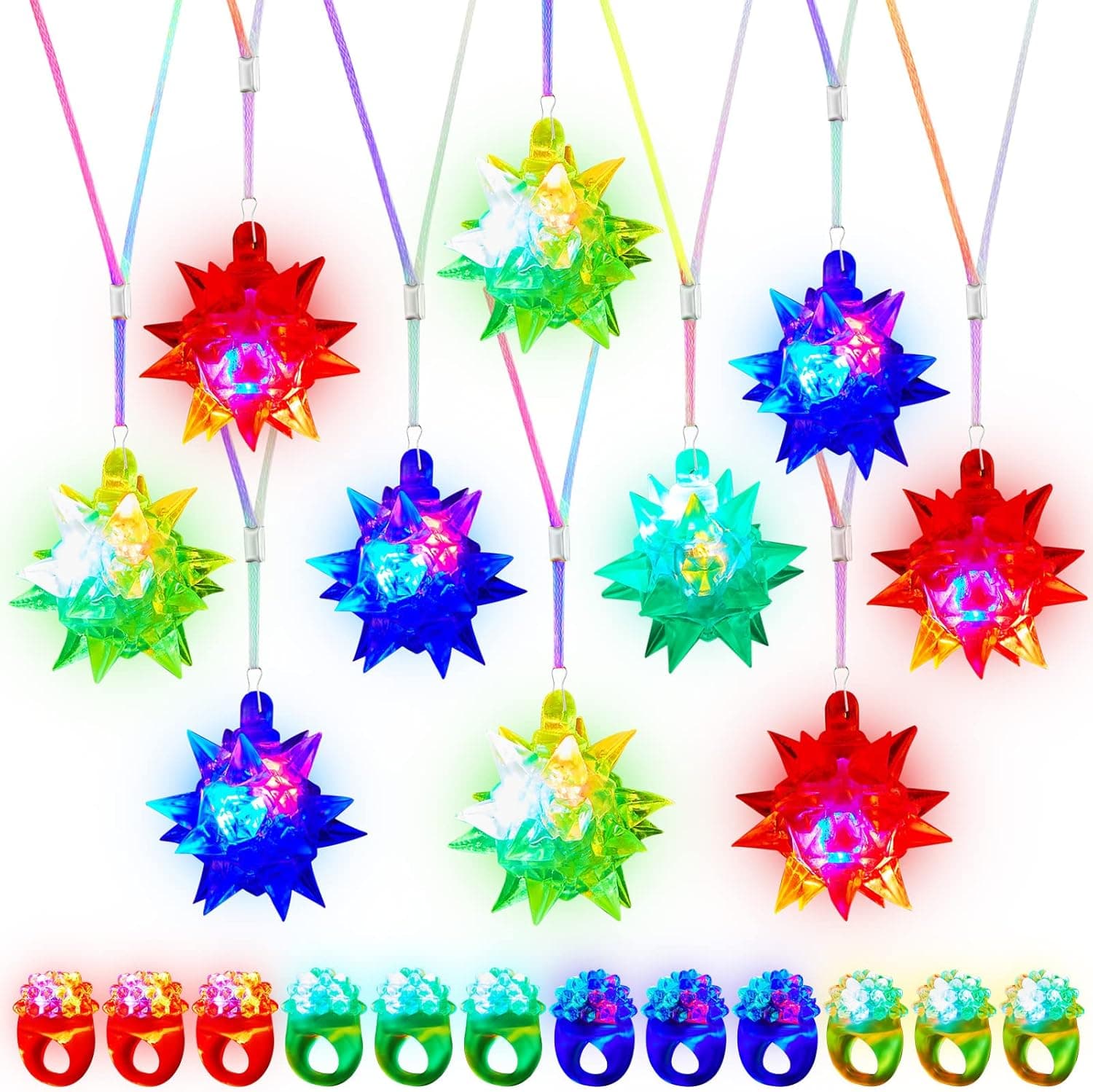 Flashing Crystal Star Necklaces Glow in The Dark Necklaces Led Jelly Rubber Rings Cute Toy Jewelry with Light up Pendant for Princess Party Favors, Pretty Goodie Bag Fillers