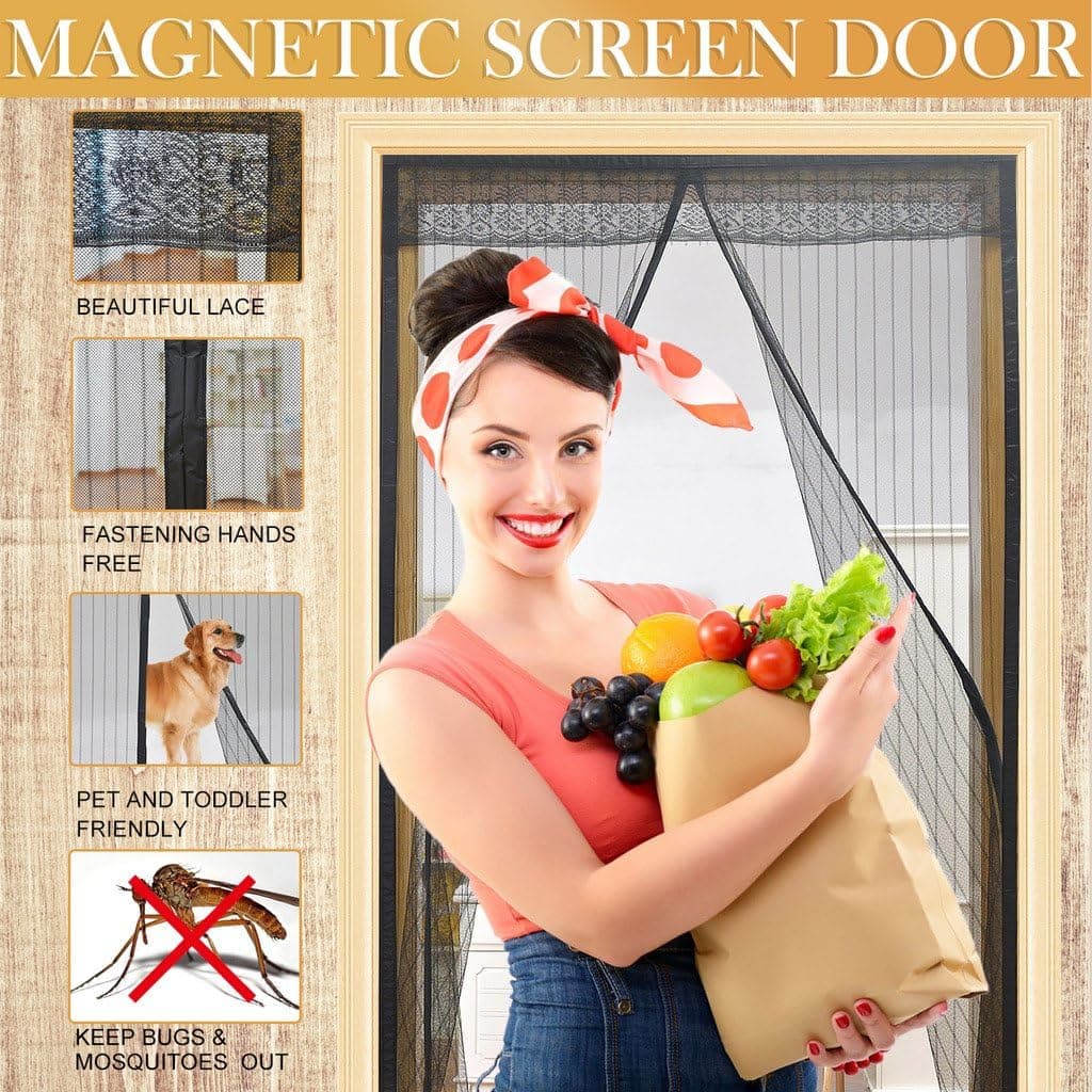 Magnetic Screen Door Heavy Duty Mesh Curtain Screen and Full Frame Velcro 3 Sizes Available To Fits Door Up To 34"x79",34"x82",37"x82" Close Automatically