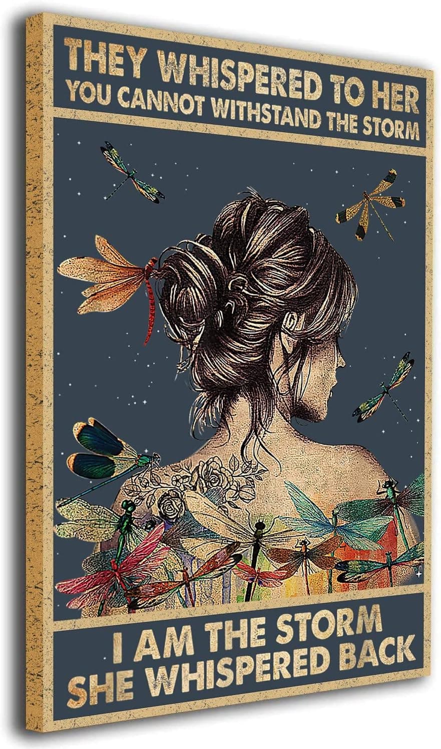 EFQIFRGO Inspirational Quote I Am The Storm Vintage Poster Canvas Print Framed They Whispered to Her You Cannot Withstand The Storm for Girls Cave Bedroom Bar Wall Decor 16x24 inch