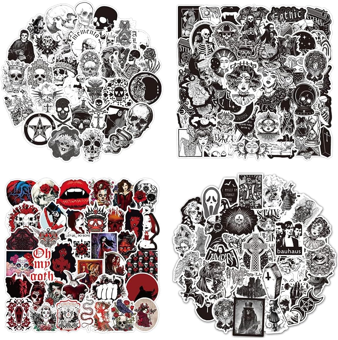 Poagoep 200 PCS Gothic Stickers Black and White Stickers for Water Bottle Laptop Tablet Phone and Cars Waterproof Vinyl Stickers Cool Skull Decal for Skateboard(Gothic Stickers)