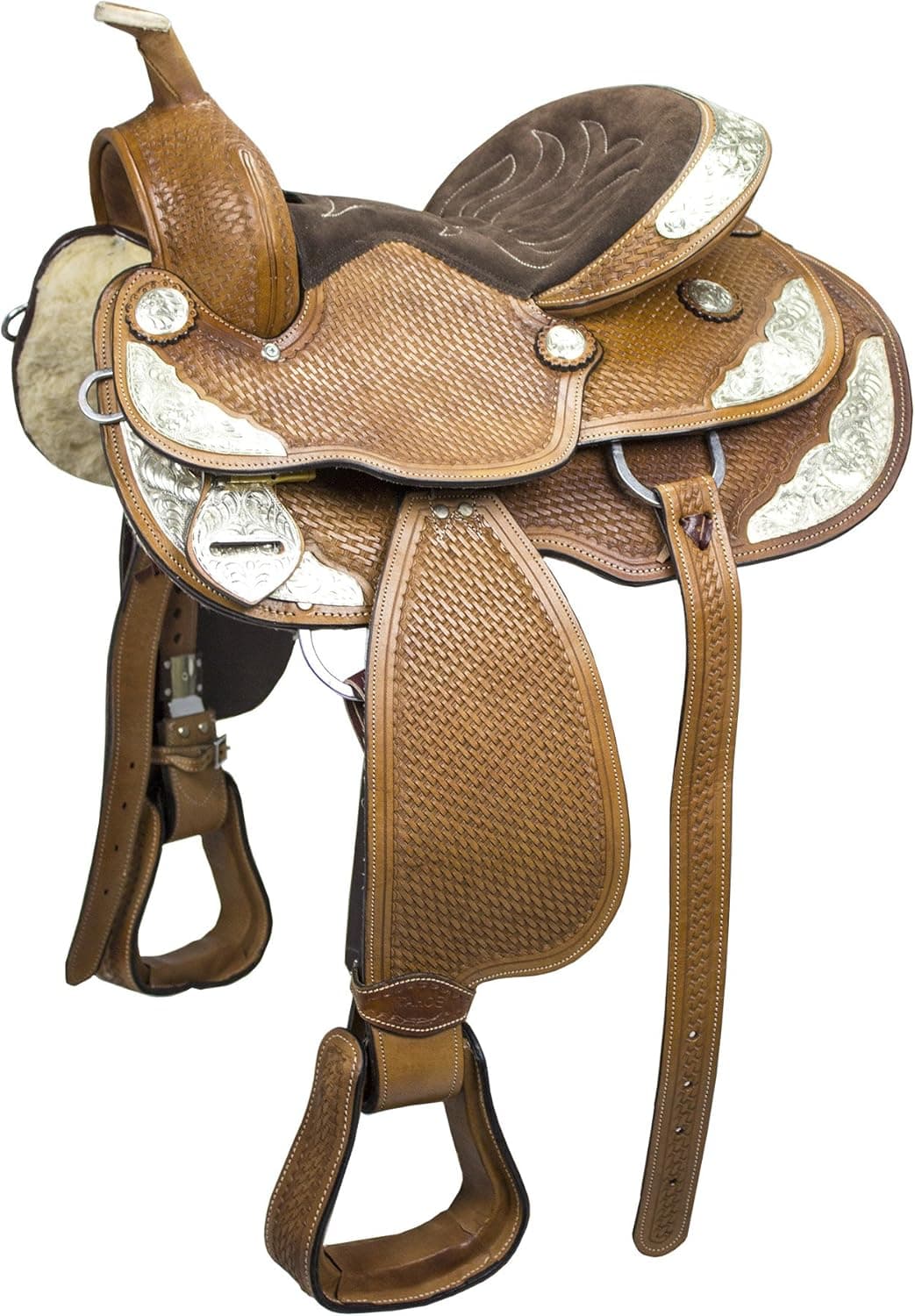 Tahoe Silverado Basket Tooled Western Show Saddle, Tan, 16"