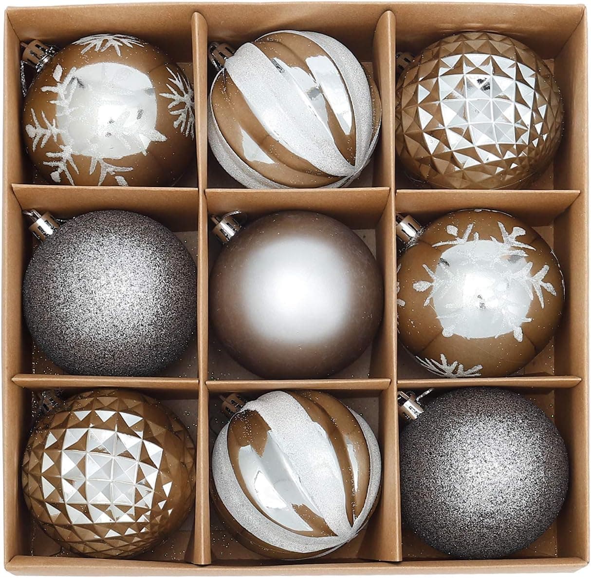PARTY JOY 100 Pack Christmas Tree Ornaments Set Christmas Ball Ornaments Shatterproof Seasonal Decorative Hanging Baubles Set for Holiday Xmas Tree Decorations (Silver 3.14", 9)