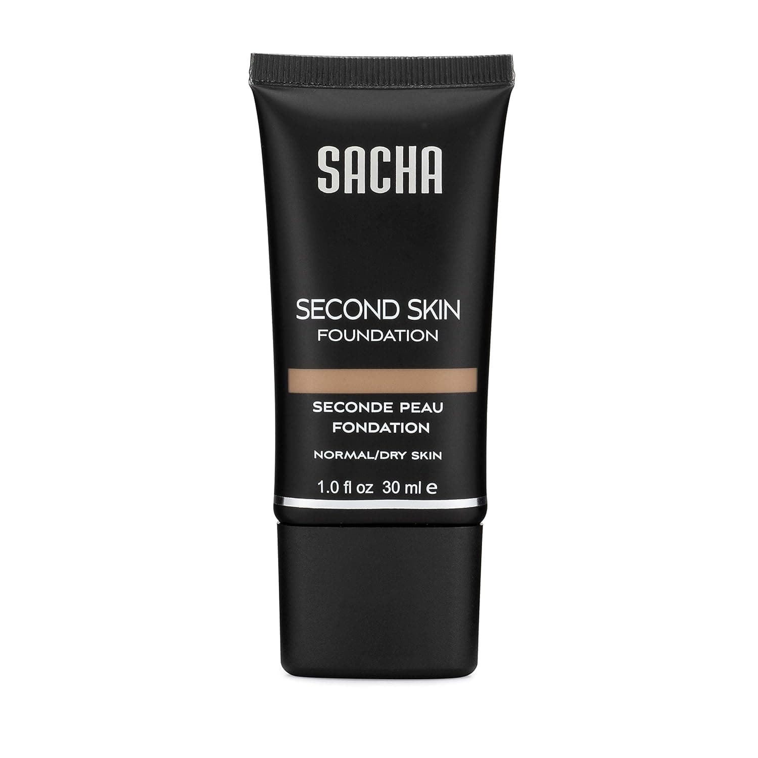 Second Skin Liquid Foundation by Sacha Cosmetics, Liquid Face Makeup to give Flawless Looking Skin, Medium Coverage, for All Skin Types, 1 oz, Almond Beige