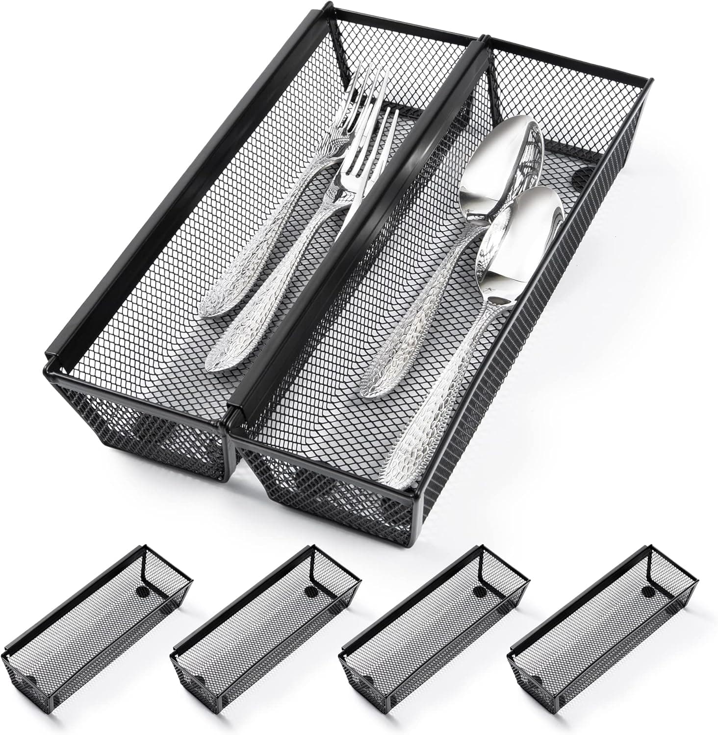 Greenual Silverware Organizer Utensil Kitchen Drawer Organizer Utensils Silverware Holder Tray Flatware Utensil Cutlery Organizer for Kitchen Drawer