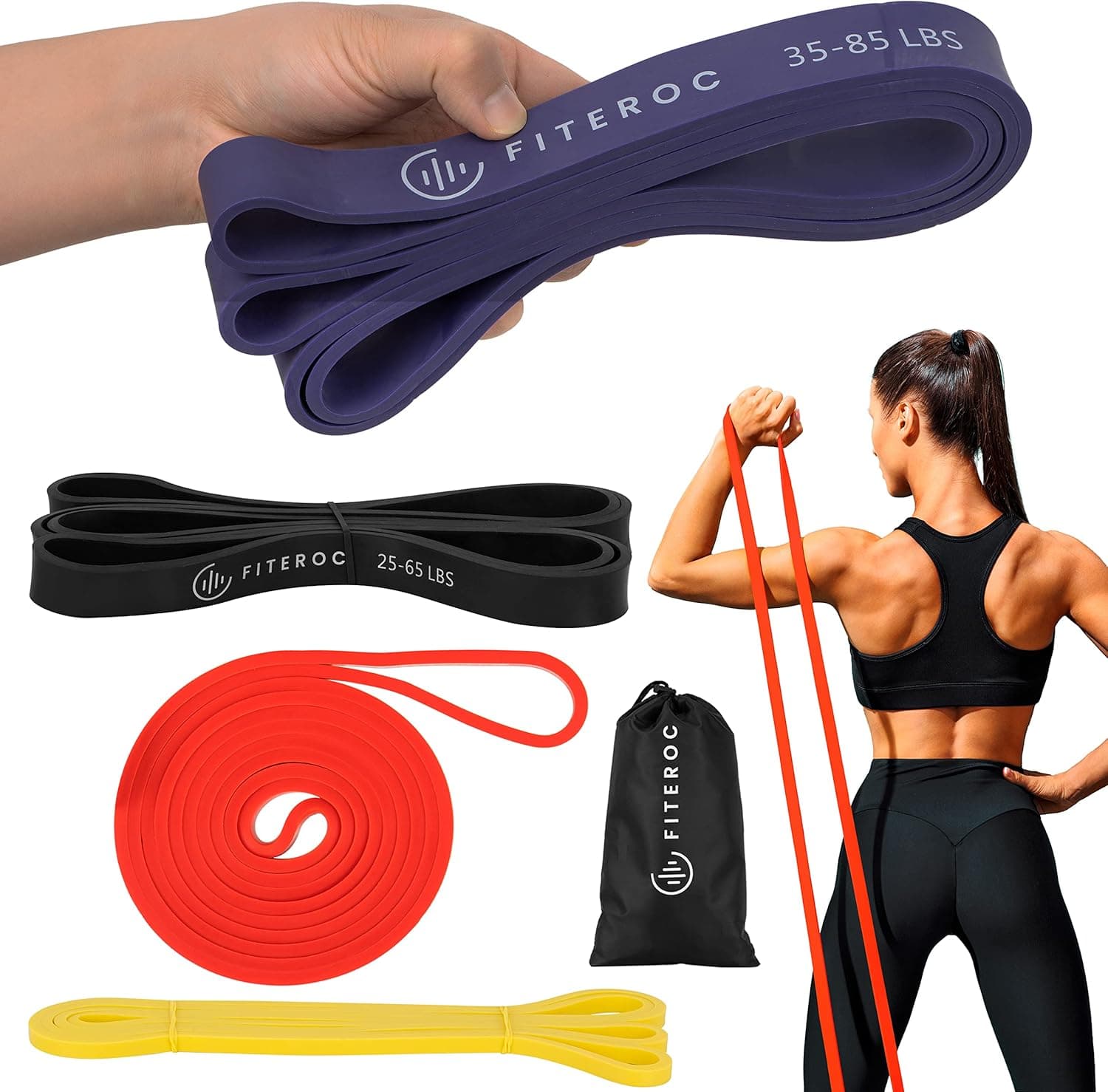 Fiteroc Pull up Assistance Bands - Long Loop Resistance Bands for Working Out, Crossfit, Strength Training and Stretching - Pull up Assist Band for Men and Women - Set of 4