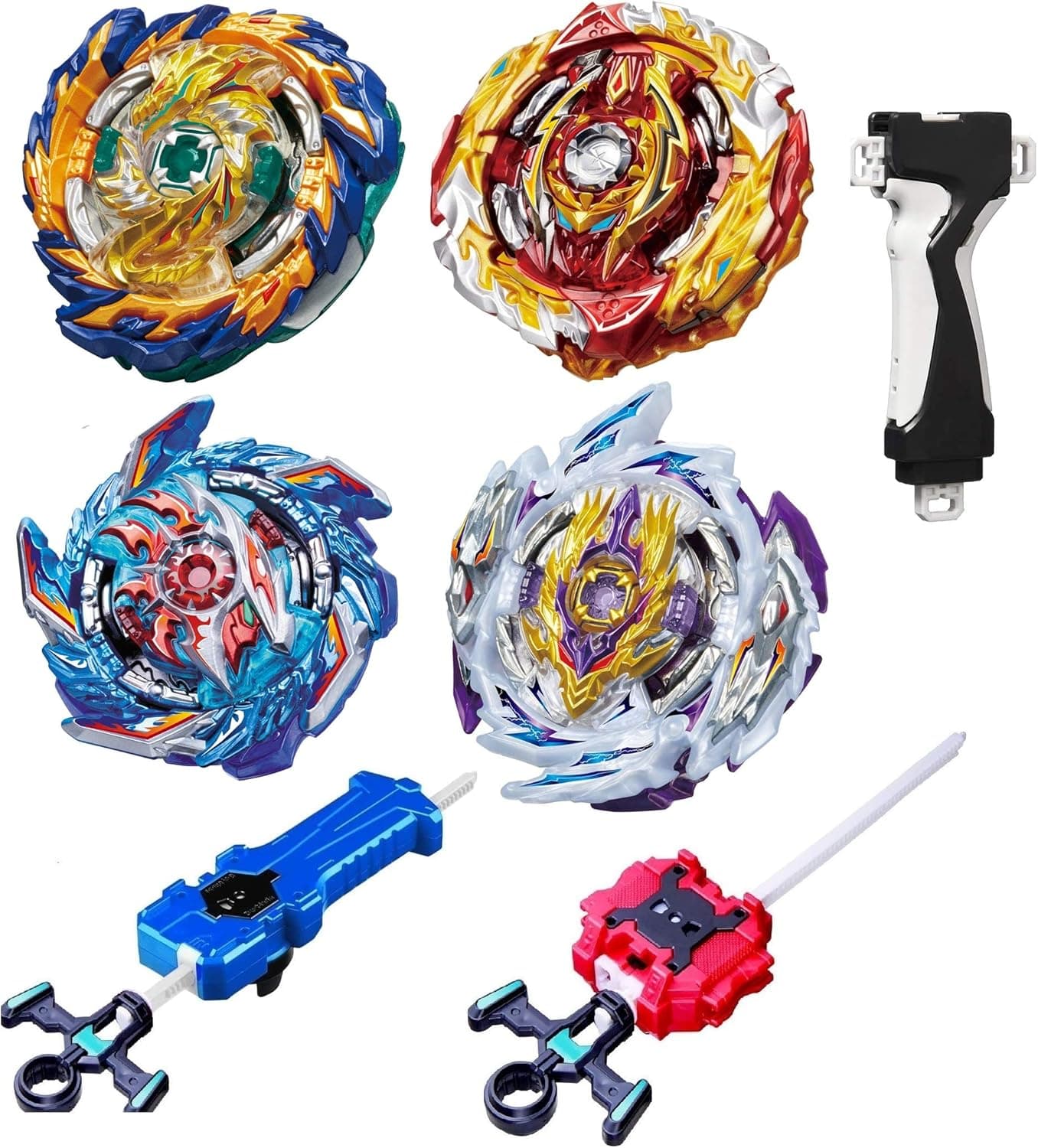 GiGimelon 4 Pcs Gyros Bey Battle Set, Burst Battling Tops, Launchers & Stickers Set, Kids Boys Birthday Christmas Party Gift Idea