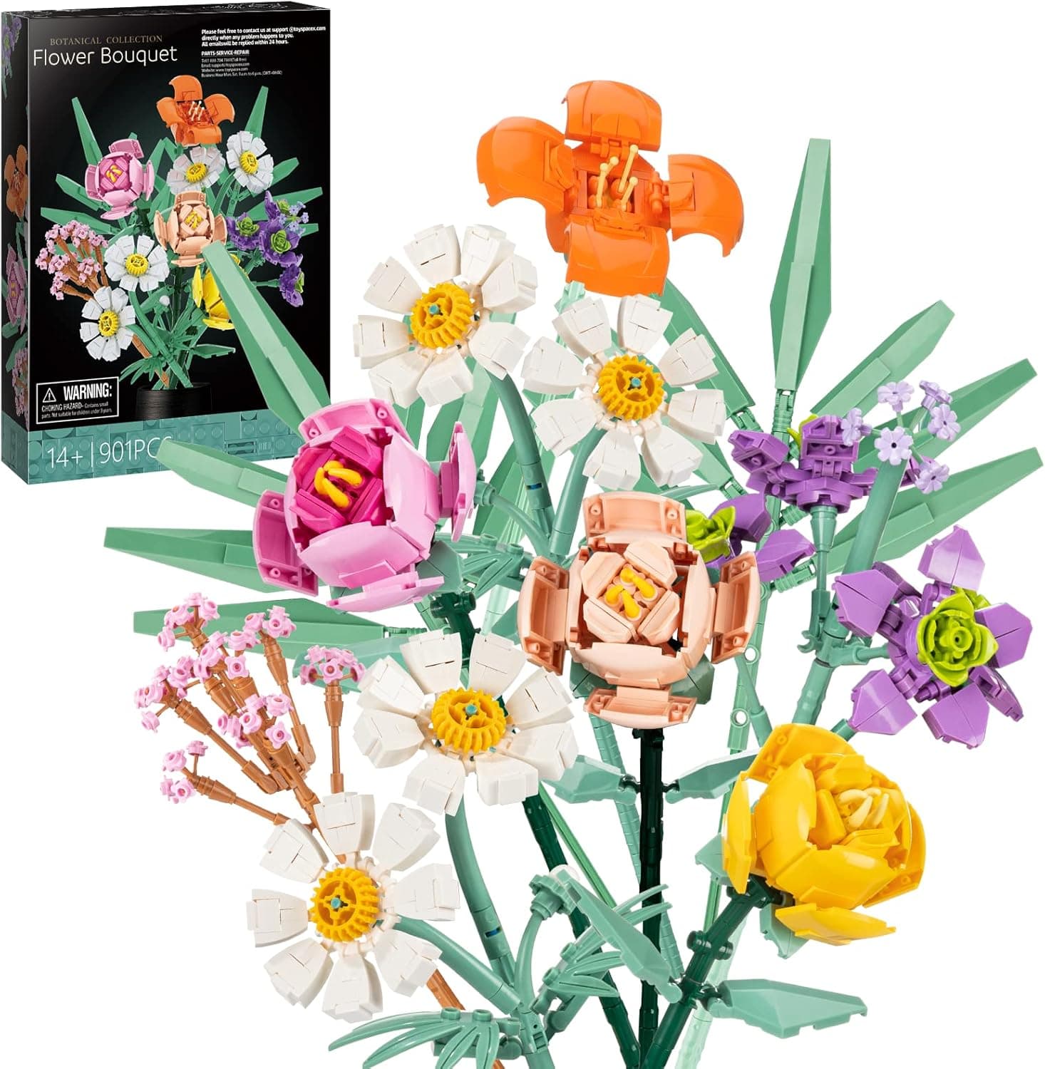 Haiwon Flowers Bouquet Building Set, Creative Home Decor Botanical Collection Building Toys Gifts for Christmas Birthday Valentines Day(901 Pieces)
