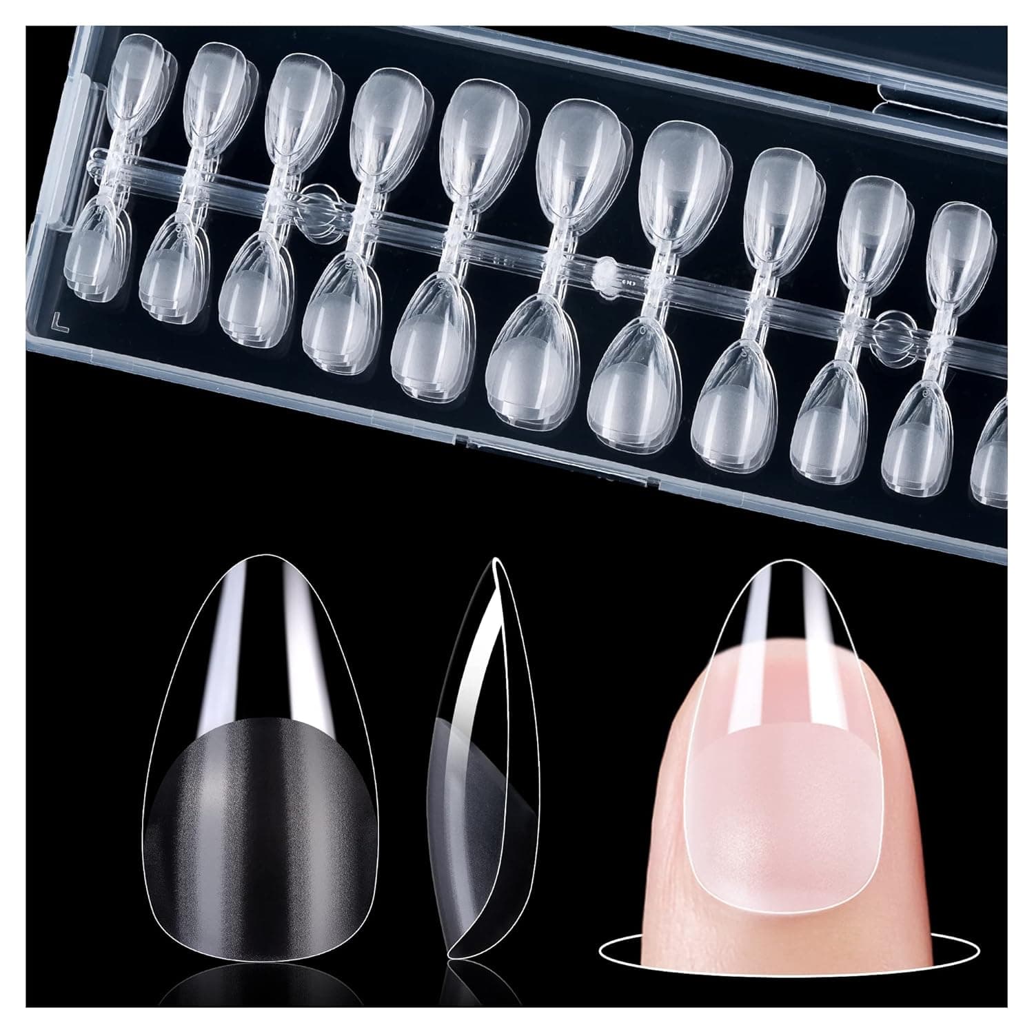 Gelike EC Extra Short Soft Gel Nail Tips Kit for Soak Off Nail Extensions,Full Cover,Almond Shaped,Pre-buff PMMA Resin,Clear Ultra-Thin Design,12 Sizes,240 Pieces, Extra Short Almond