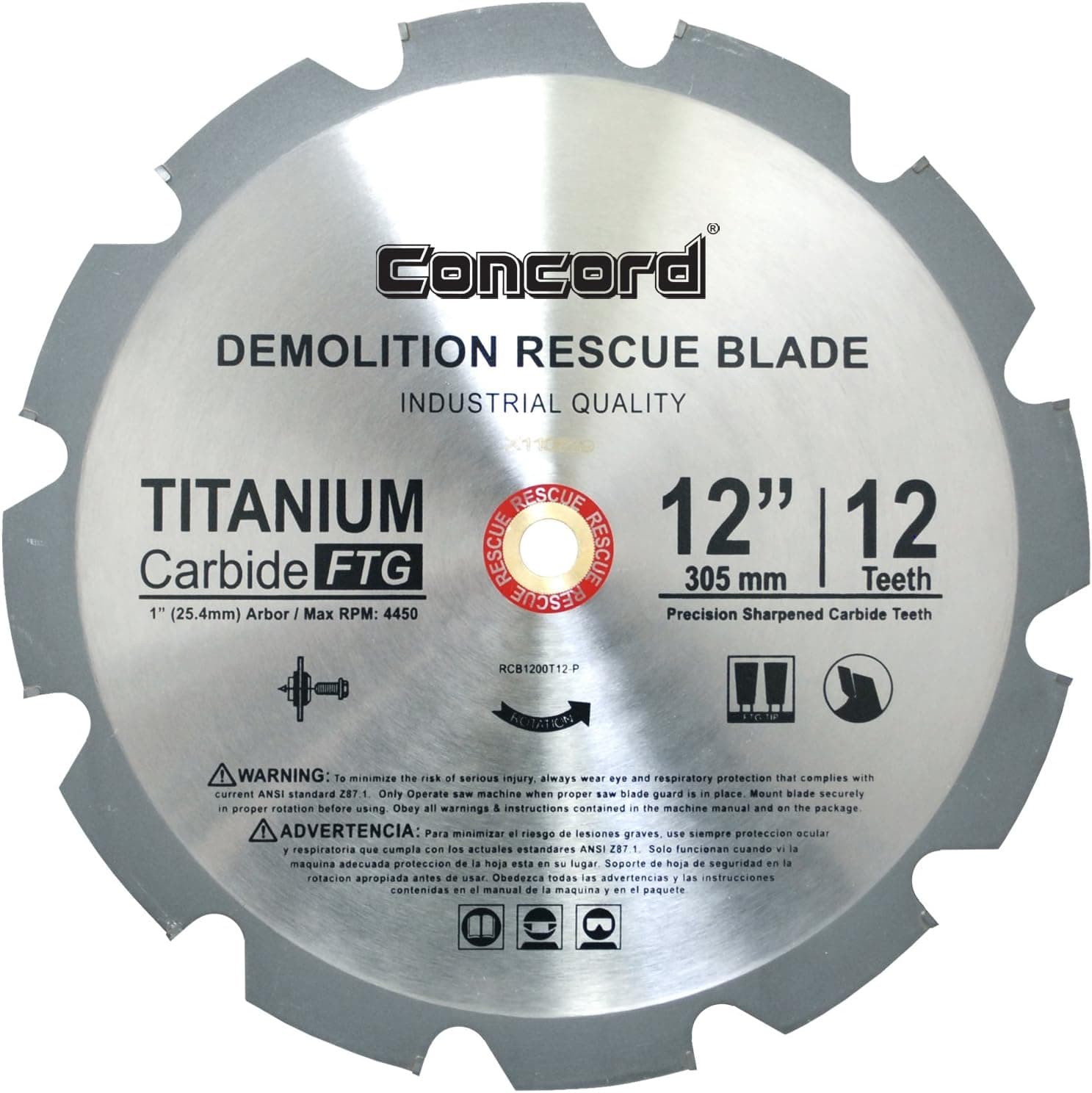 Concord Blades RCB1200T012HP 12" Teeth TCT Demolition Rescue Carbide Saw Blade