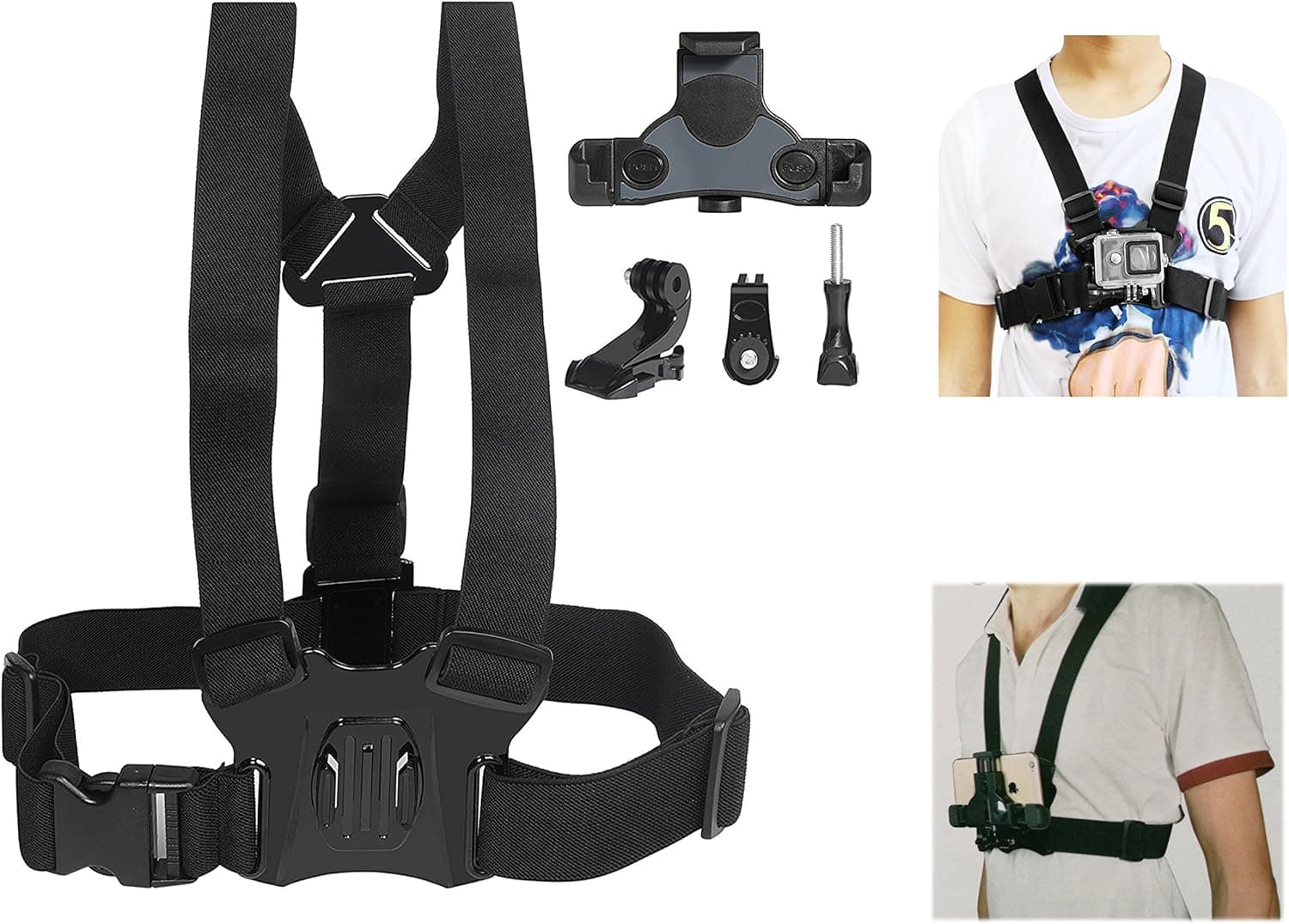 ITTA 2-in-1 Adjustable Chest Belt Strap Harness Mount Holder Body Strap Rig for Smartphone, Action Camera, GoPro Hero5 Black/5 Session/4/3+/3/2, SJCAM, Xiao Yi Camera, Google Pixel, iPhone,Samsung,Etc..