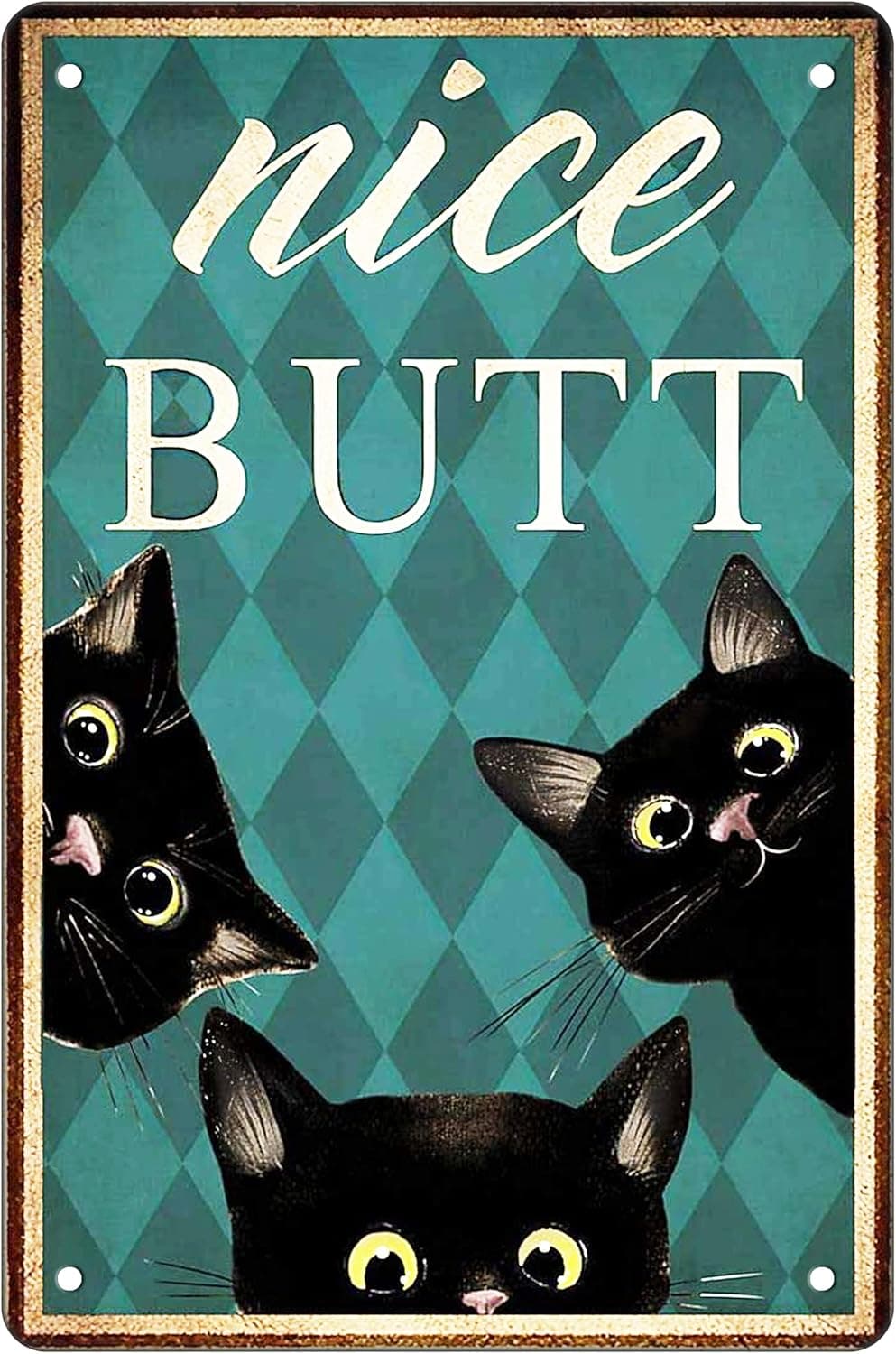 AntSwegg Funny Black Cat Bathroom Vintage Metal Tin Sign Wall Decor Art Toilet Posters - NICE BUTT Retro for Home Office Farmhouse Coffee Bar Gifts 8 x 12 Inches
