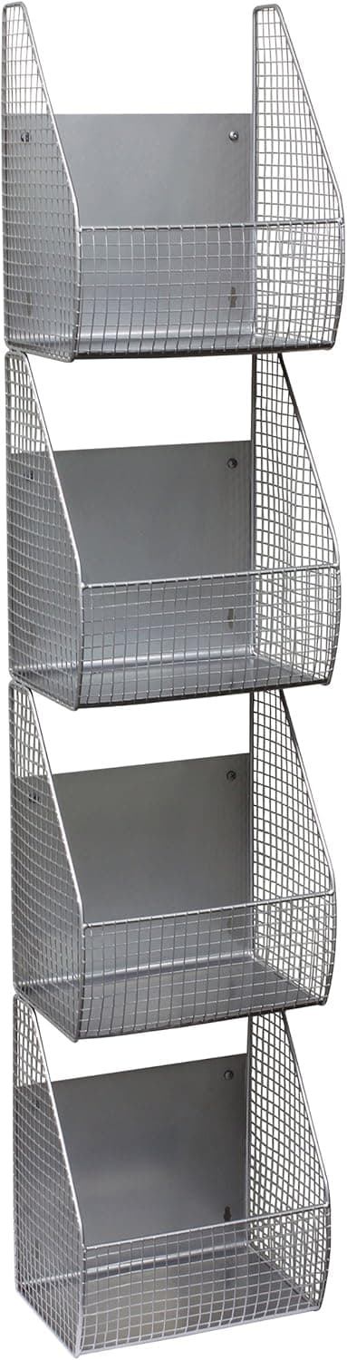 Spectrum Diversified Vertical 4-Tier Storage Basket, Wall Mount, Pewter