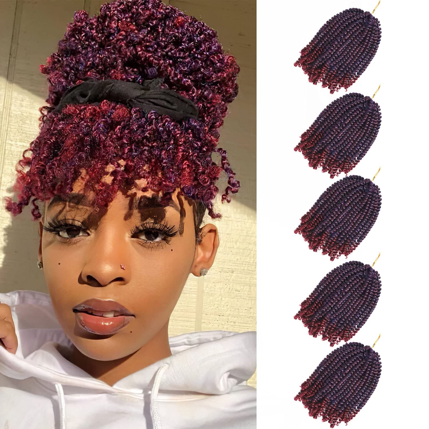 5 Packs Spring Twist Hair 8 Inch Fluffy Spring Twist Crochet Braiding Bomb Twist Ombre Colors Hair Extensions for Butterfly Locs(Blue&Wine)
