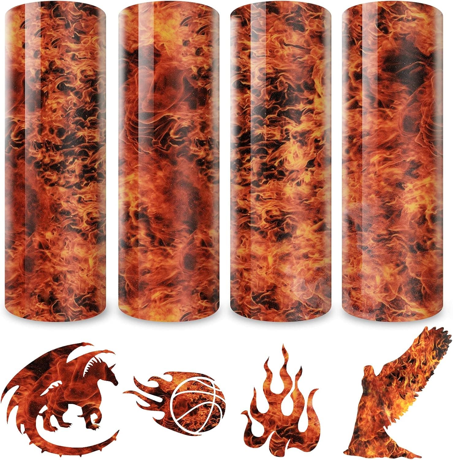 Tintnut Flame HTV Burning Iron-On Heat-Transfer-Vinyl-12x8.2 inch Fire Glitter Vinyl DIY T-Shirts, Hats, Clothing
