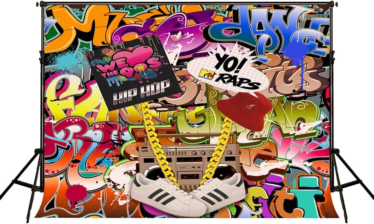 Kate 10ft(W) x10ft(H) Photography Backdrop Hip Hop 90's Party Decoration Photo Booth Props