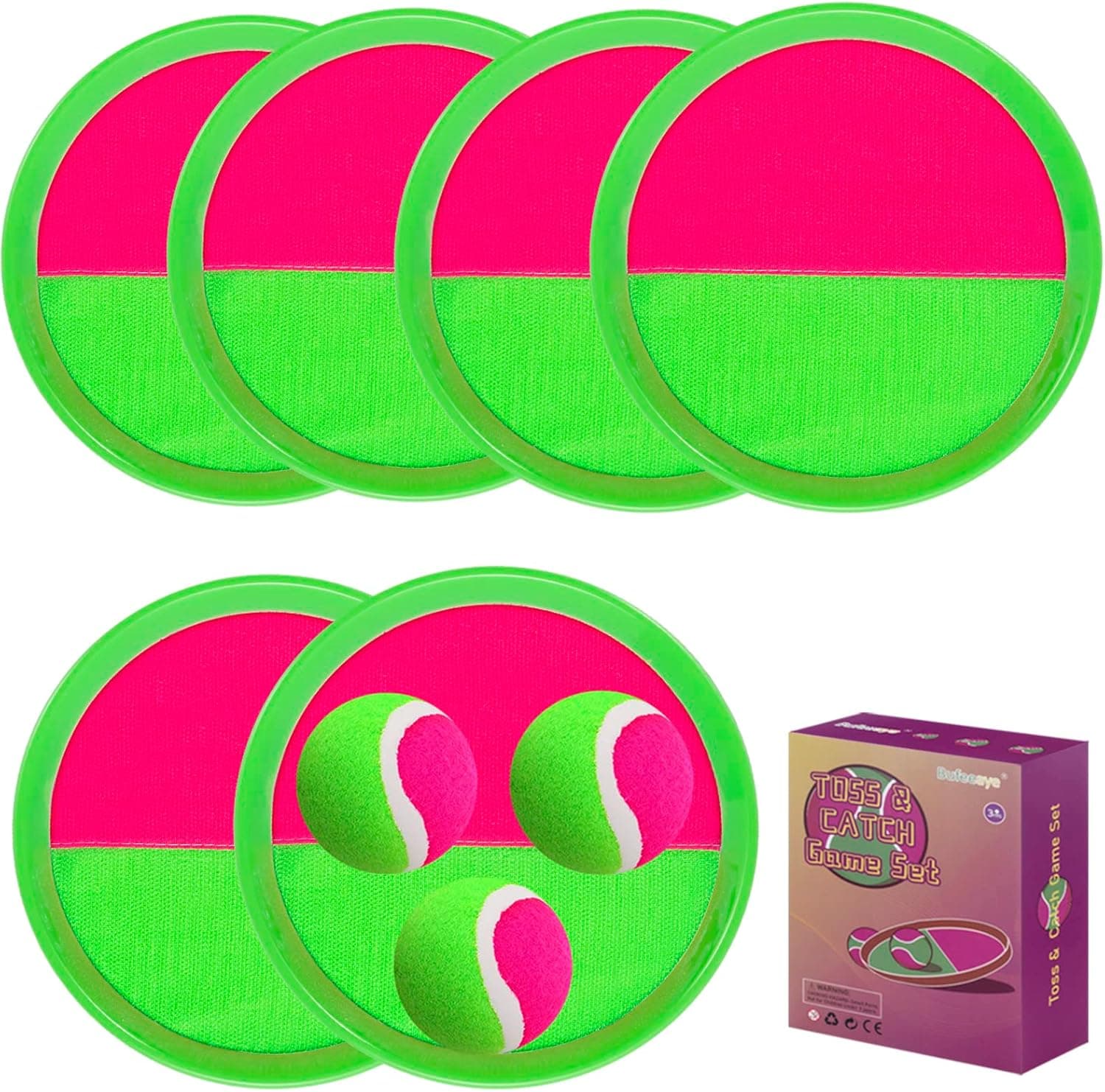 Bufeeaye Outside Toys for Kids Ages 4-8 - Toss and Catch Ball Set, Kids Outdoor Games Yard Games for Kids and Adults with 6 Paddles and 3 Balls Toys for 3 4 5 6 7 8 Year Old Boys Girls Birthday