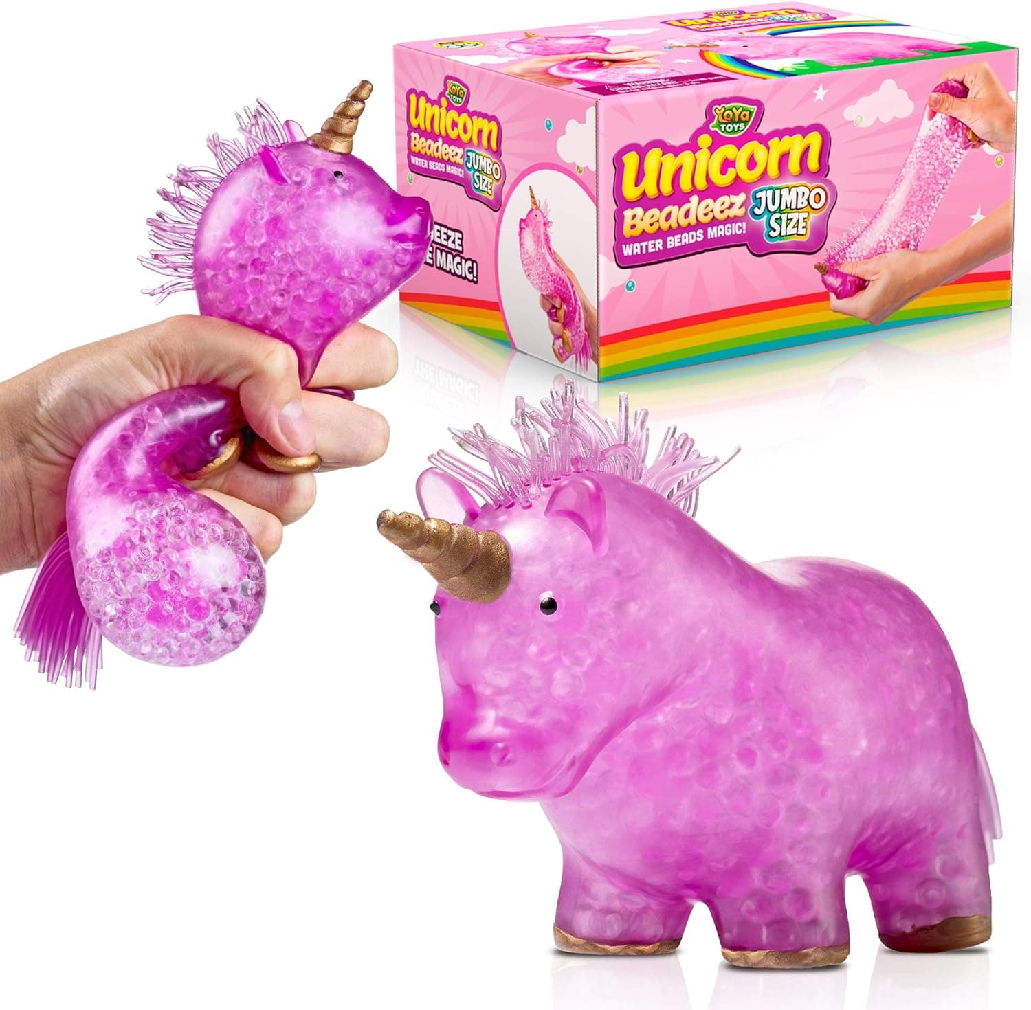 YoYa Toys Jumbo Unicorn Squishy Stress Balls Toy | Anxiety Relief Squeezing Squish Balls for Girls, Boys & Adults | Satisfying Sensory Toy with Colorful, Gel Water Beads Balls Inside