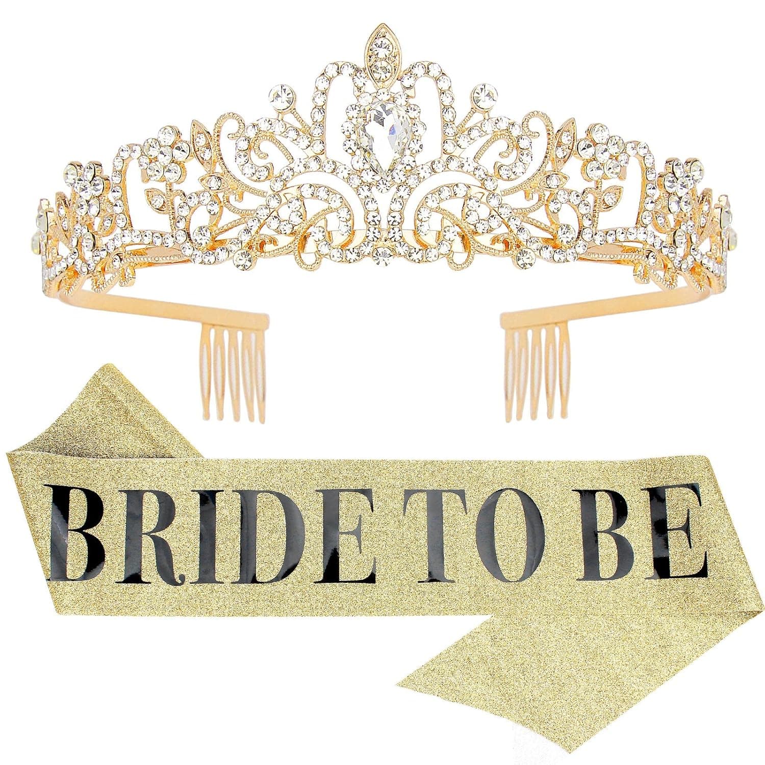 Gold Bride to Be Sash & Rhinestone Tiara Set, Bachelorette Party Decorations, Bride Sash, Bride Sash for Bridal Shower, Bridal Shower Gift, Bachelorette Party Supplies