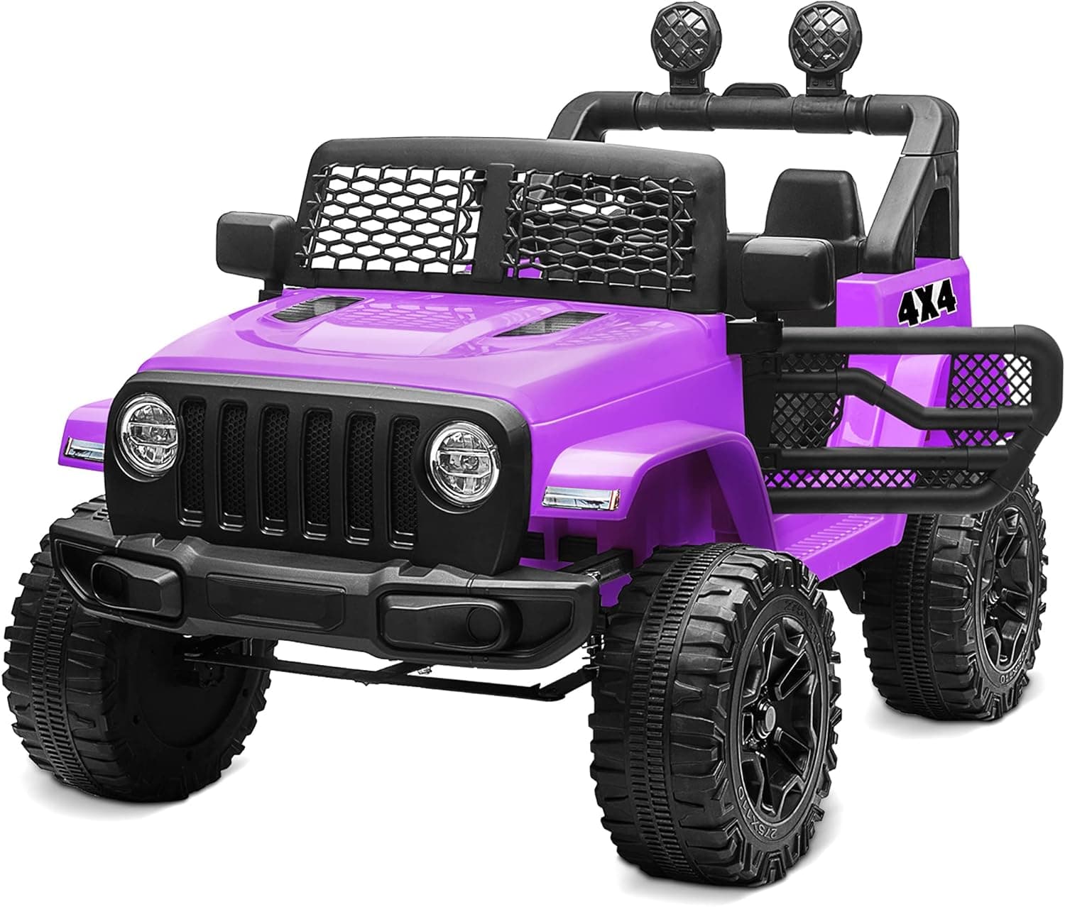 Kidzone Ride On Truck 12V Battery Powered Electric Kids Car Vehicle Toy with DIY License Plate, 4 Wheeler Quad, Parent Remote Control, MP3, High Low Speeds, LED Lights, Bluetooth - Purple