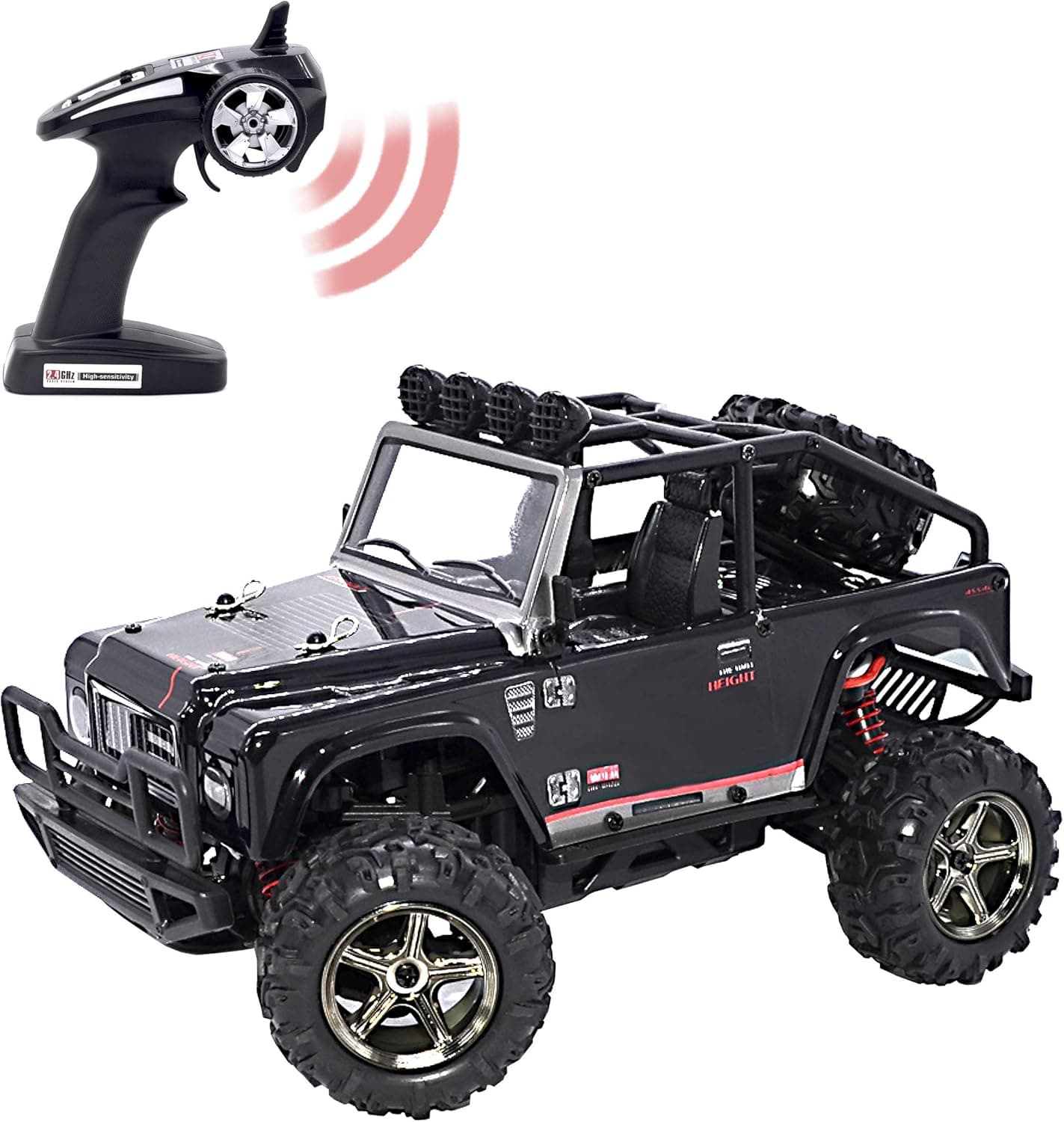 KELIWOW 1:22 Scale 4WD RC Jeep 25 Mph High Speed Off-Road RC Truck 2.4GHz Brave Remote Control Electric Car with Independent Suspension and LED Lights RTR (Black)