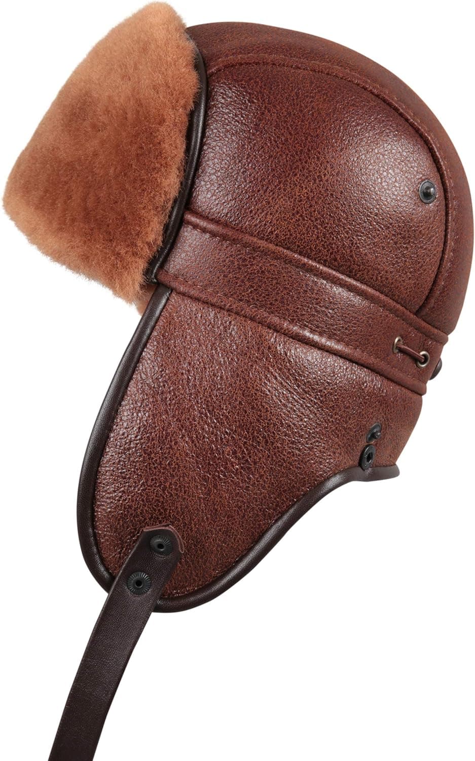 Zavelio Unisex Shearling Sheepskin Aviator Russian Ushanka with Snap Hat