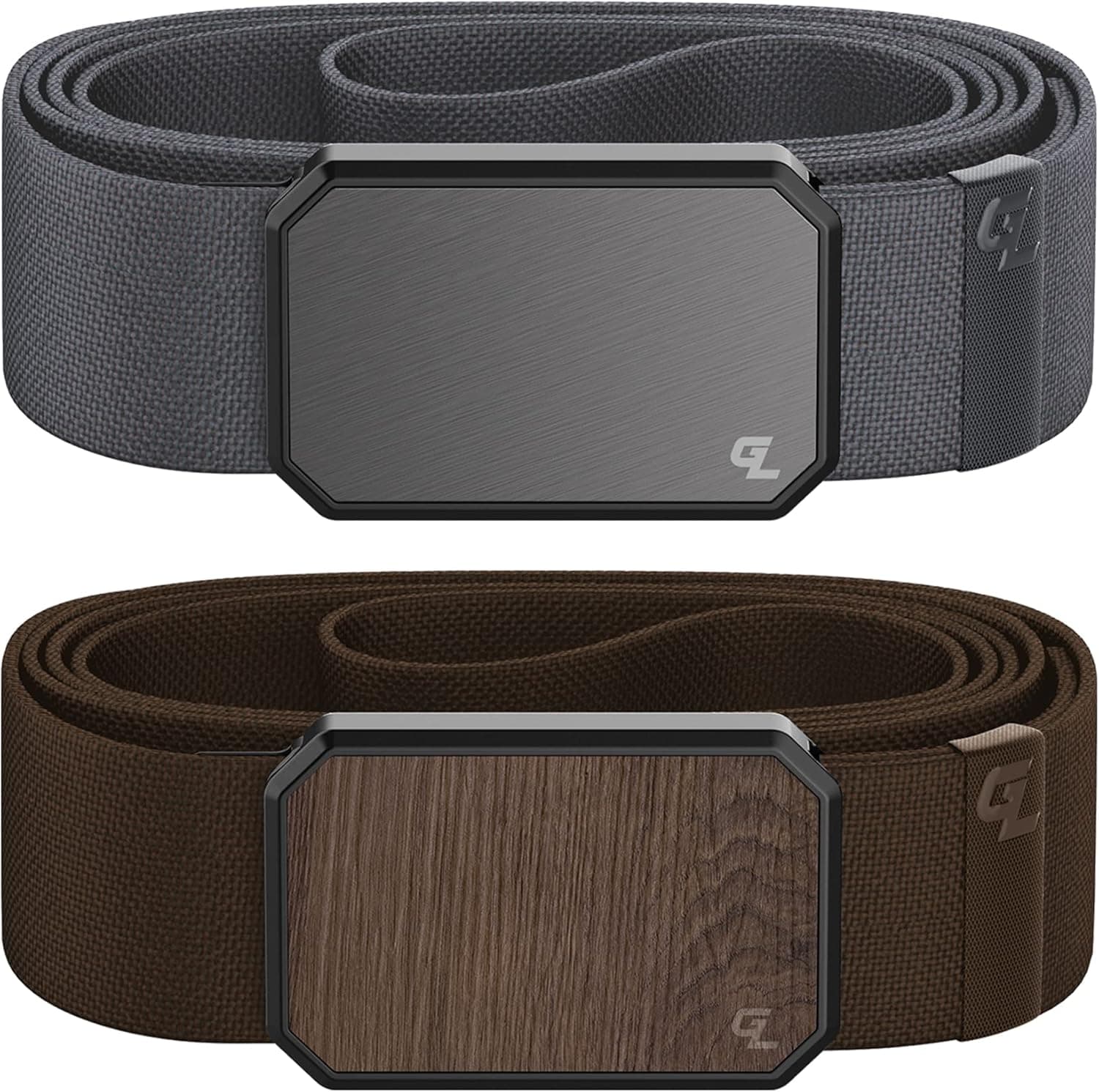 Groove Life Gun Metal/Stone and Walnut/Brown Groove Belt Loadout Men's Stretch Nylon Belt with Magnetic Aluminum Buckle, Lifetime Coverage - X-Large