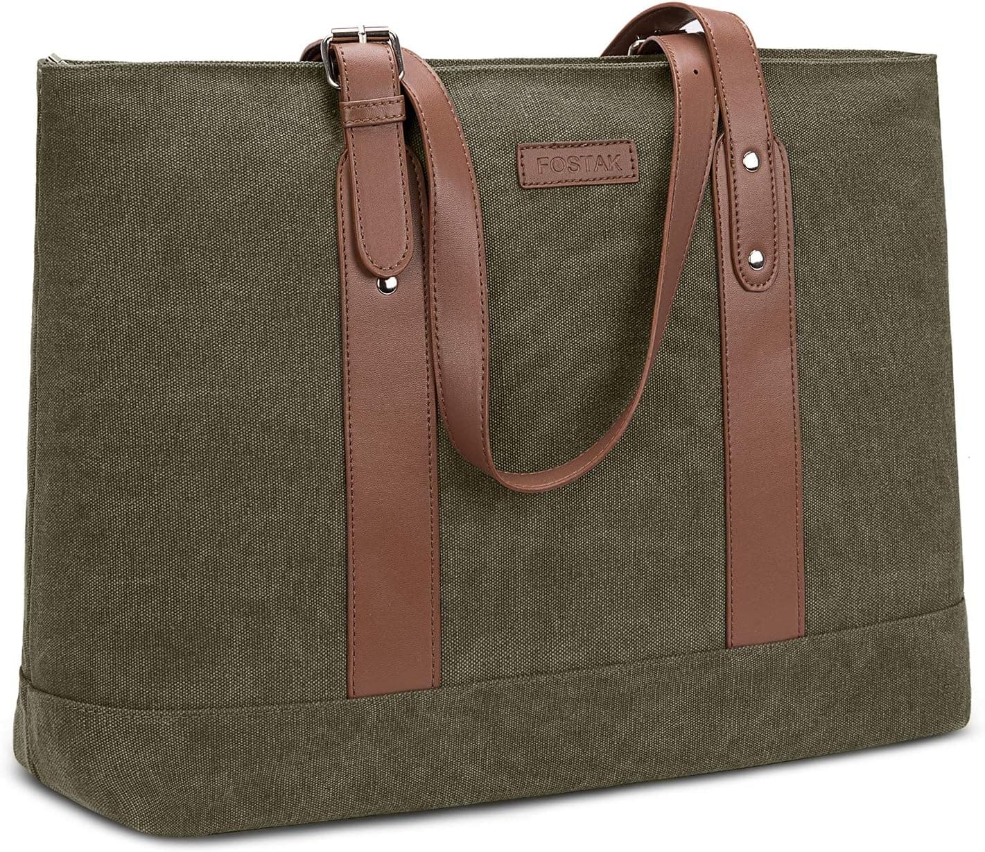 Utotebag Women Laptop Tote Bag, 15.6 Inch Notebook Ultrabook Shoulder Bag Lightweight Canvas Briefcase Classic Handbag Handle Adjustable Work Travel Business Bag (Army Green)